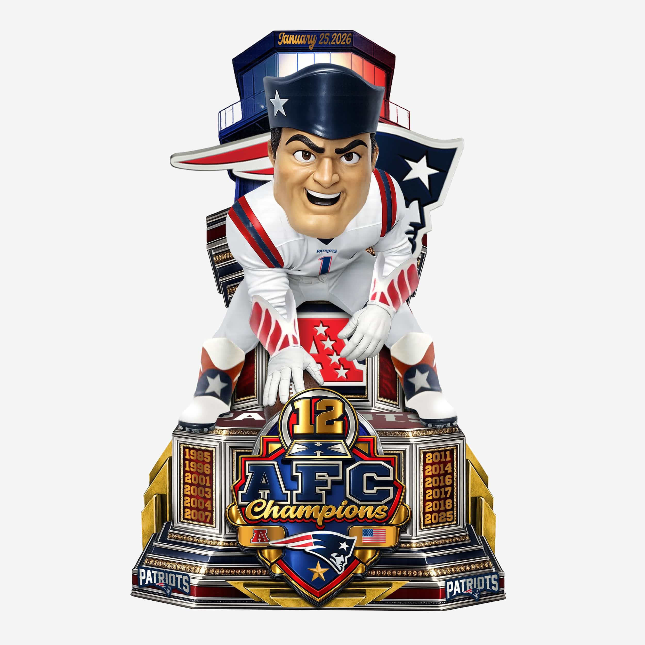 Pat Patriot New England Patriots 12X AFC Champions Mascot Bobblehead