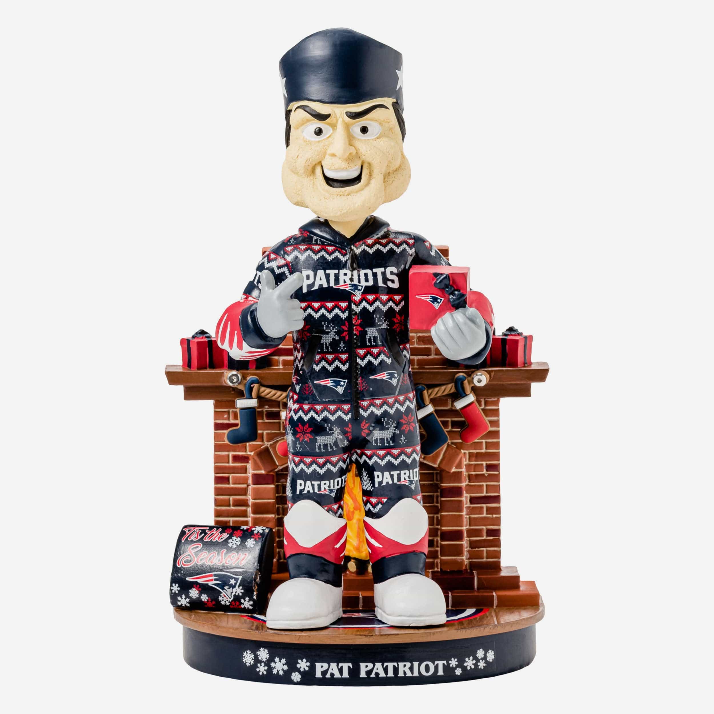 Pat The Patriot New England Patriots Holiday Mascot Bobblehead