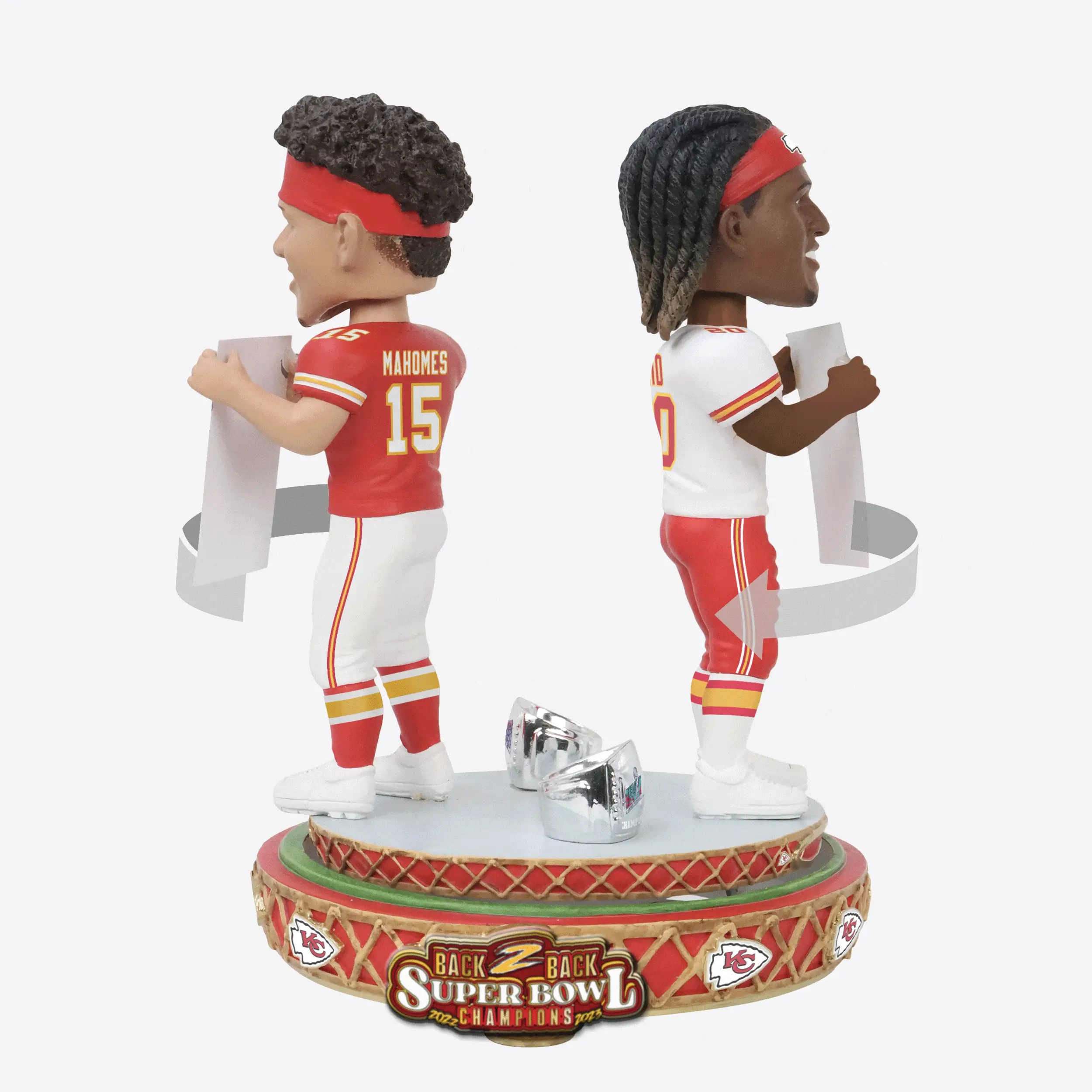 Patrick Mahomes & Justin Reid Kansas City Chiefs Super Bowl LVIII Champions Dual Spinner Bobblehead - Image 2