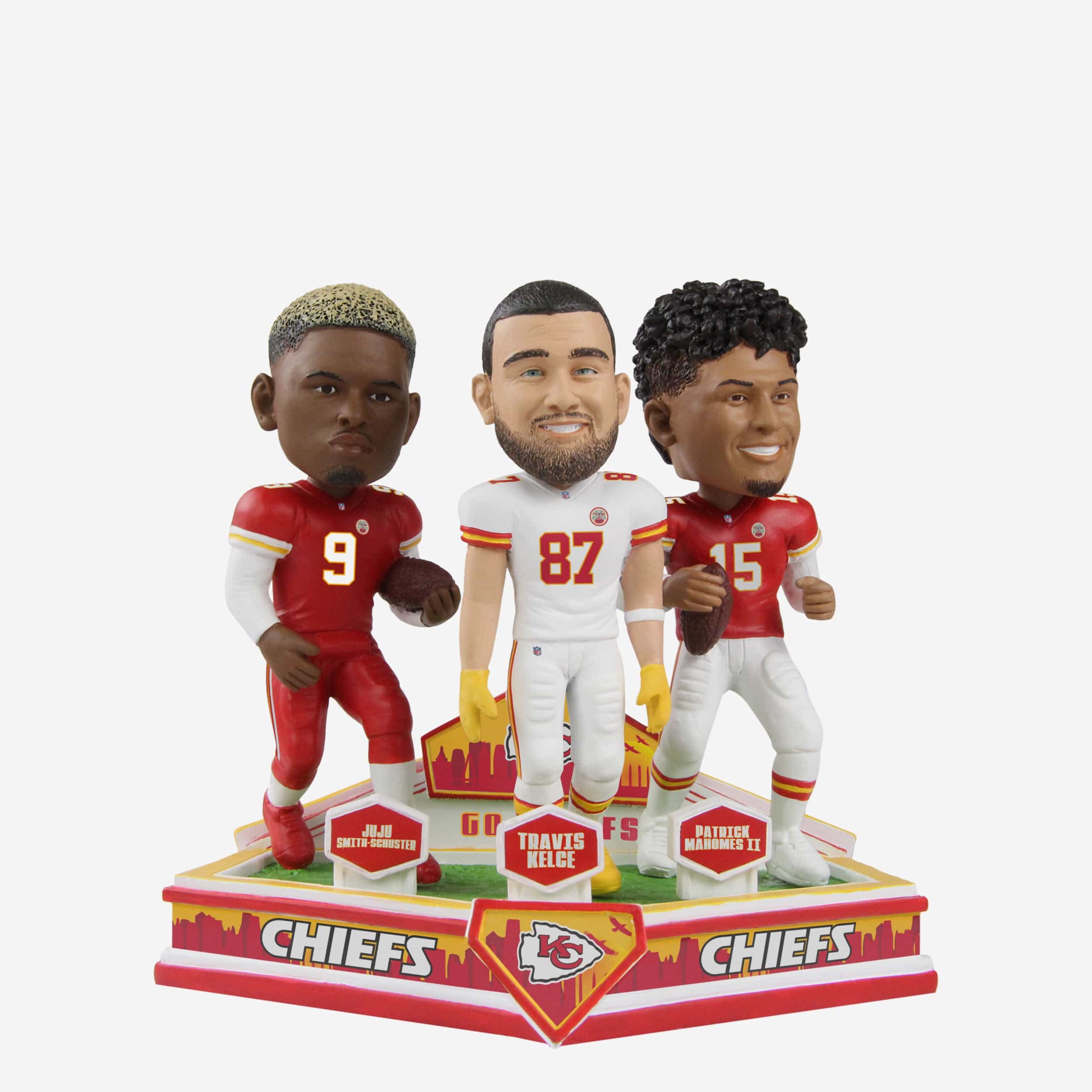 Patrick Mahomes & Travis Kelce & Juju Smith-Schuster Kansas City Chiefs Triple Bobblehead