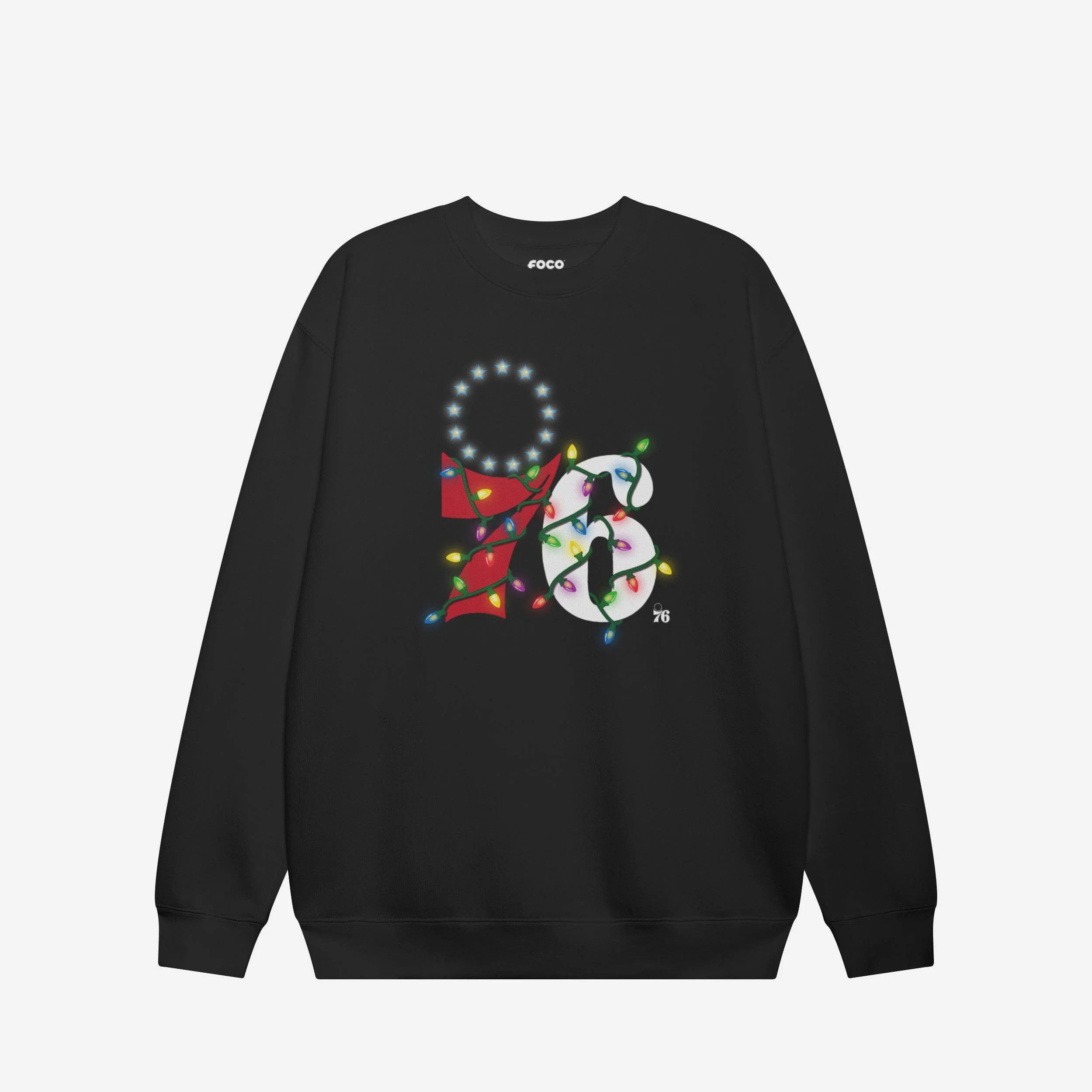 Philadelphia 76ers Primary Logo Holiday Lights Crew Neck Sweatshirt