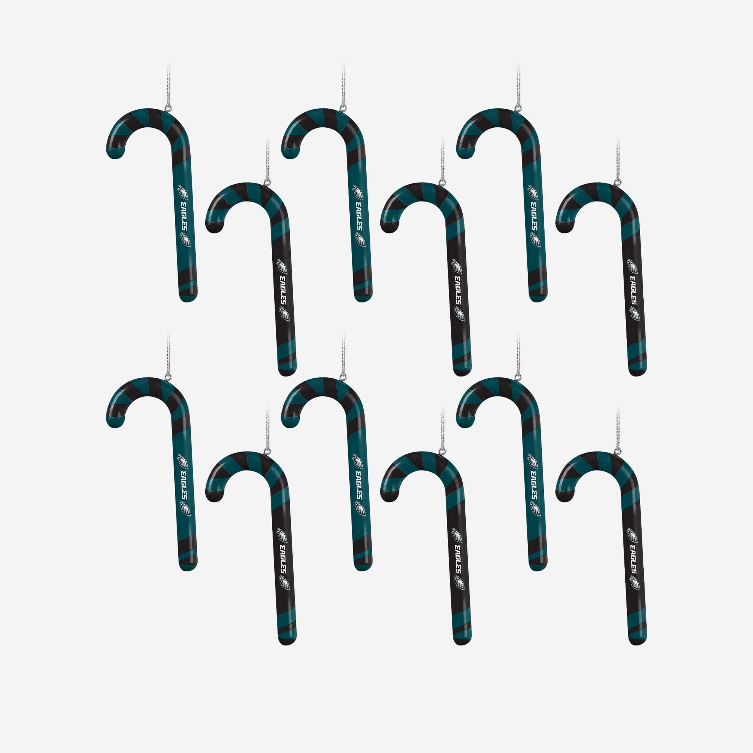 Philadelphia Eagles 12 Pack Candy Cane Ornament Set