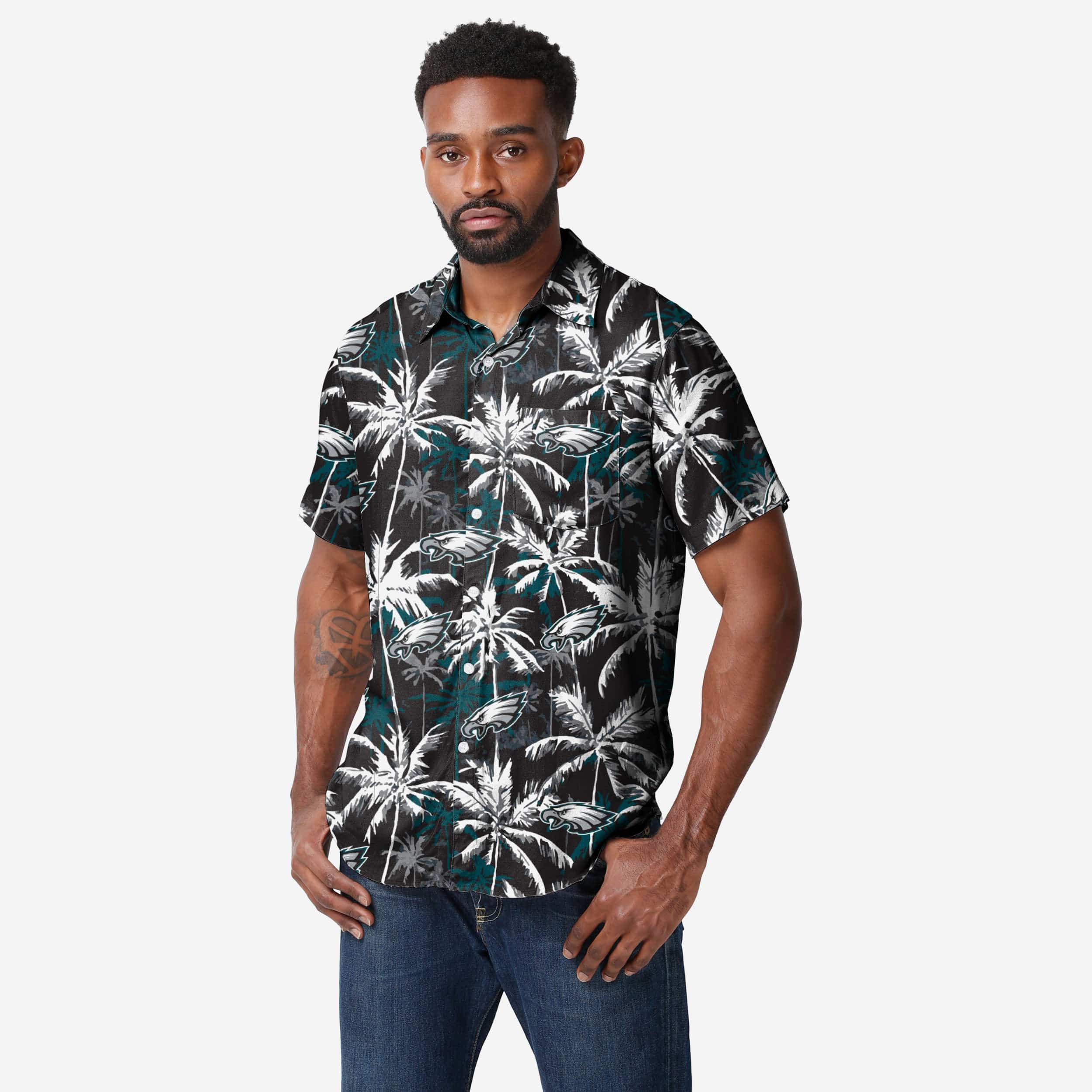 Philadelphia Eagles Black Floral Button Up Shirt