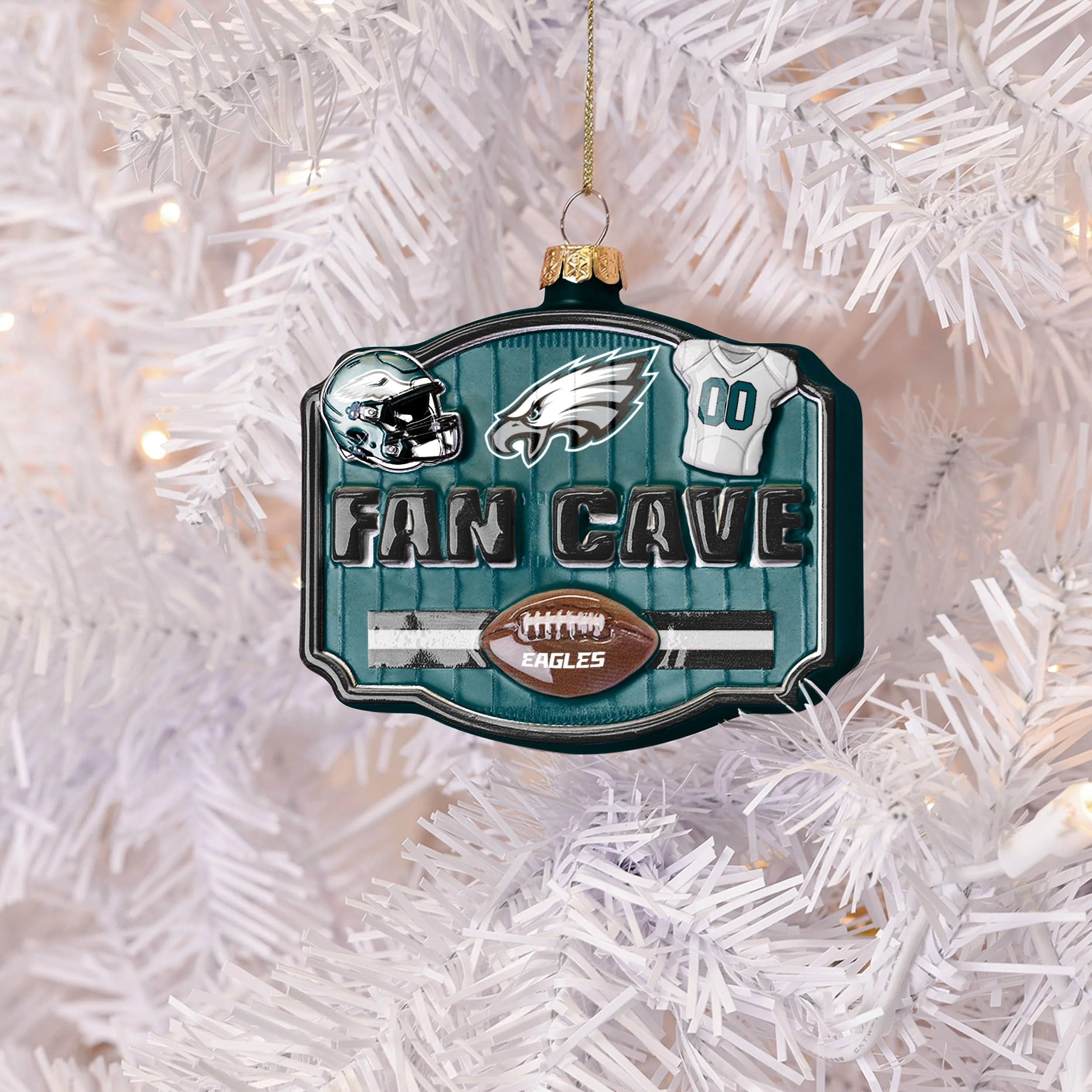 Philadelphia Eagles Blown Glass Fan Cave Ornament - Image 3
