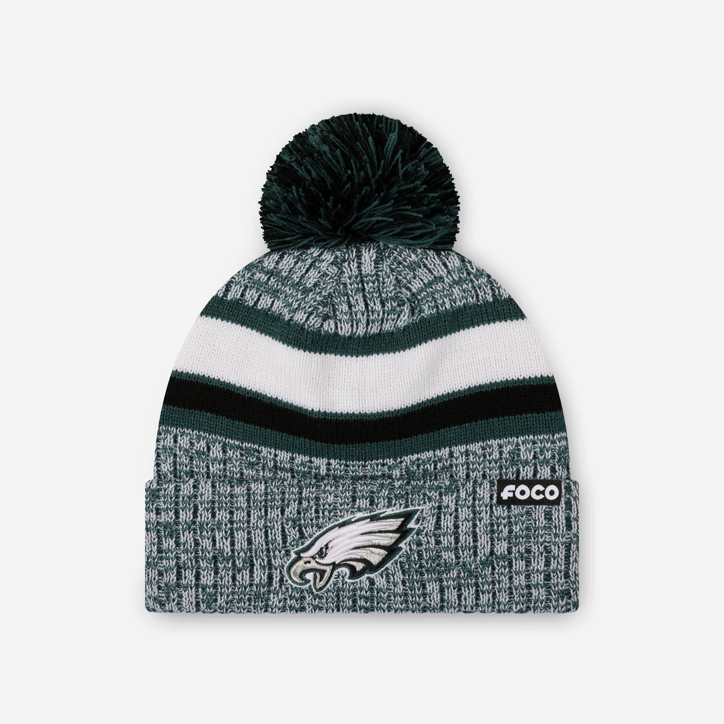 Philadelphia Eagles Heather Team Stripe Lined Pom Beanie