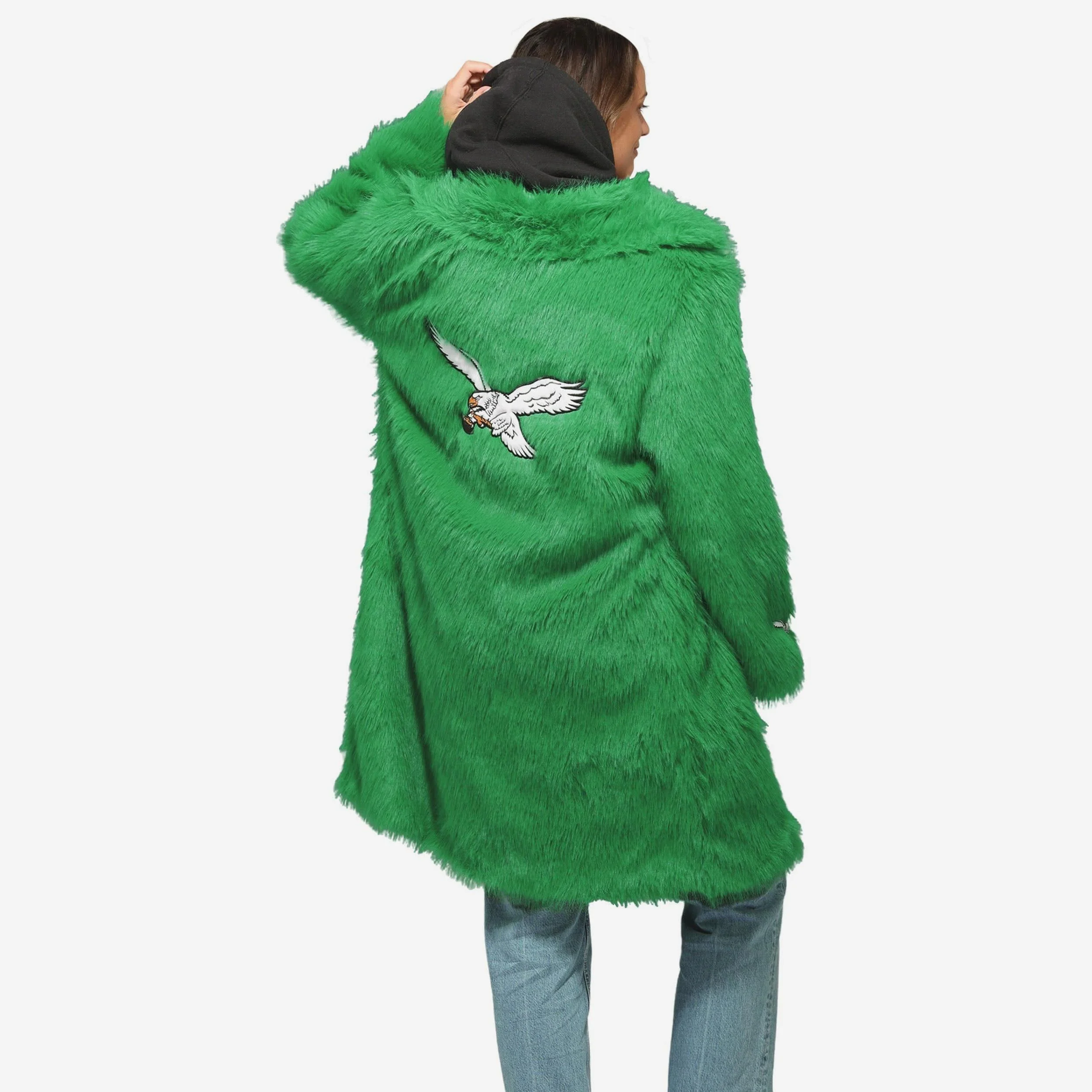 Philadelphia Eagles Kelly Green Faux Fur Long Jacket