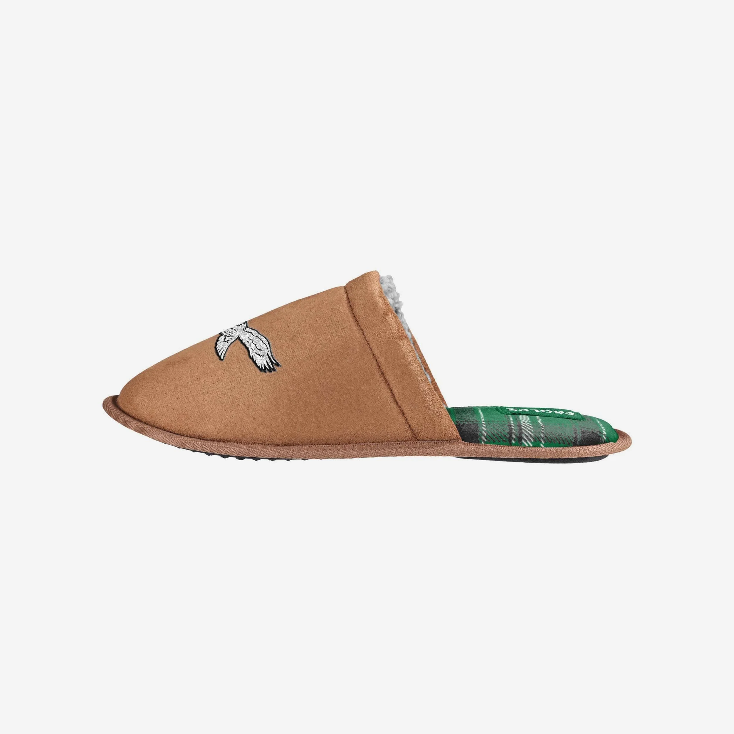 Philadelphia Eagles Kelly Green Flannel Lined Brown Suede Scuff Slipper