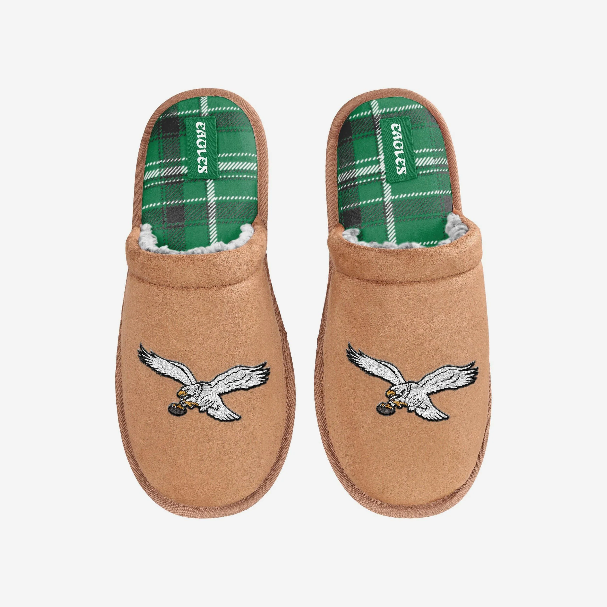 Philadelphia Eagles Kelly Green Flannel Lined Brown Suede Scuff Slipper - Image 4