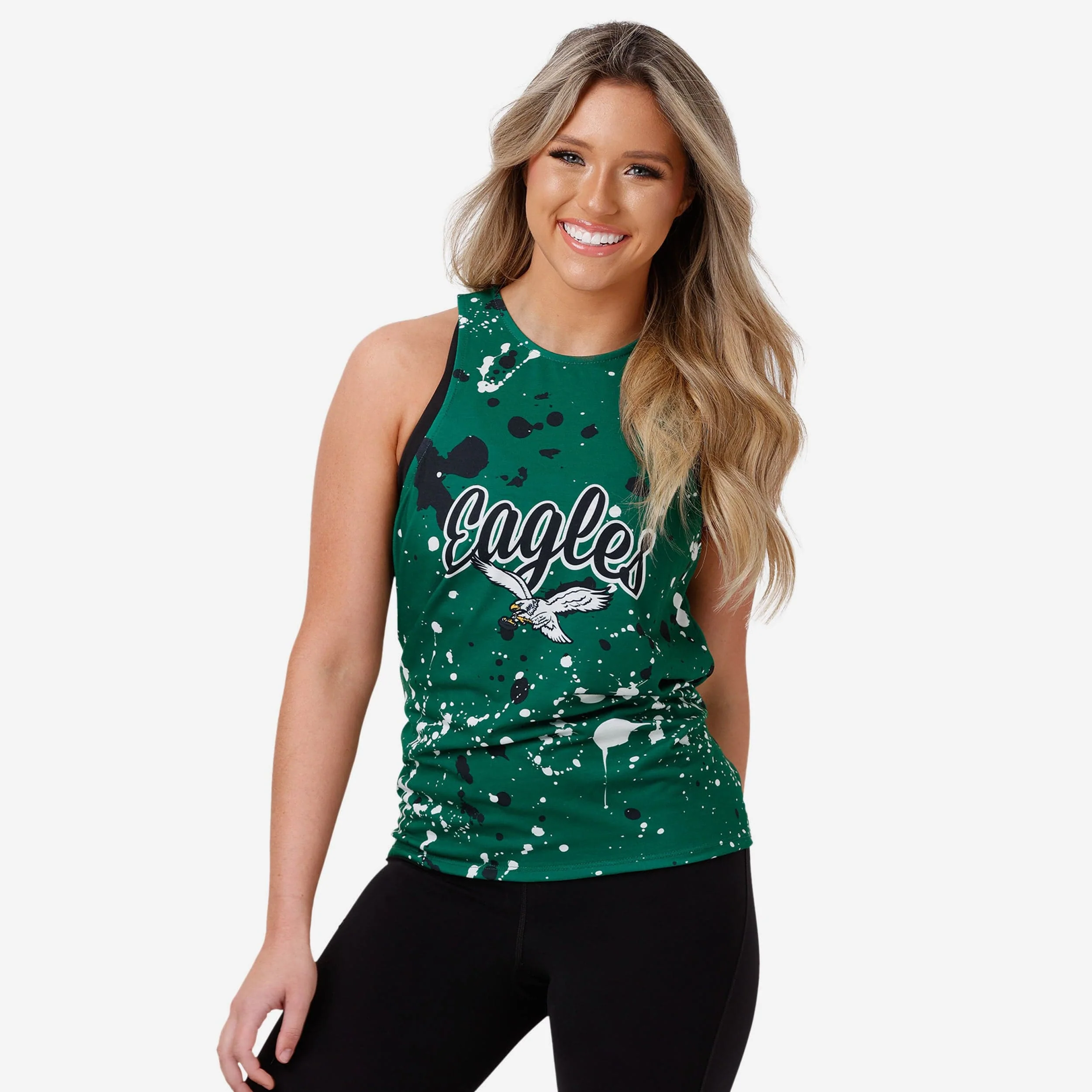 Philadelphia Eagles Kelly Green Paint Splatter Tie-Breaker Sleeveless Top