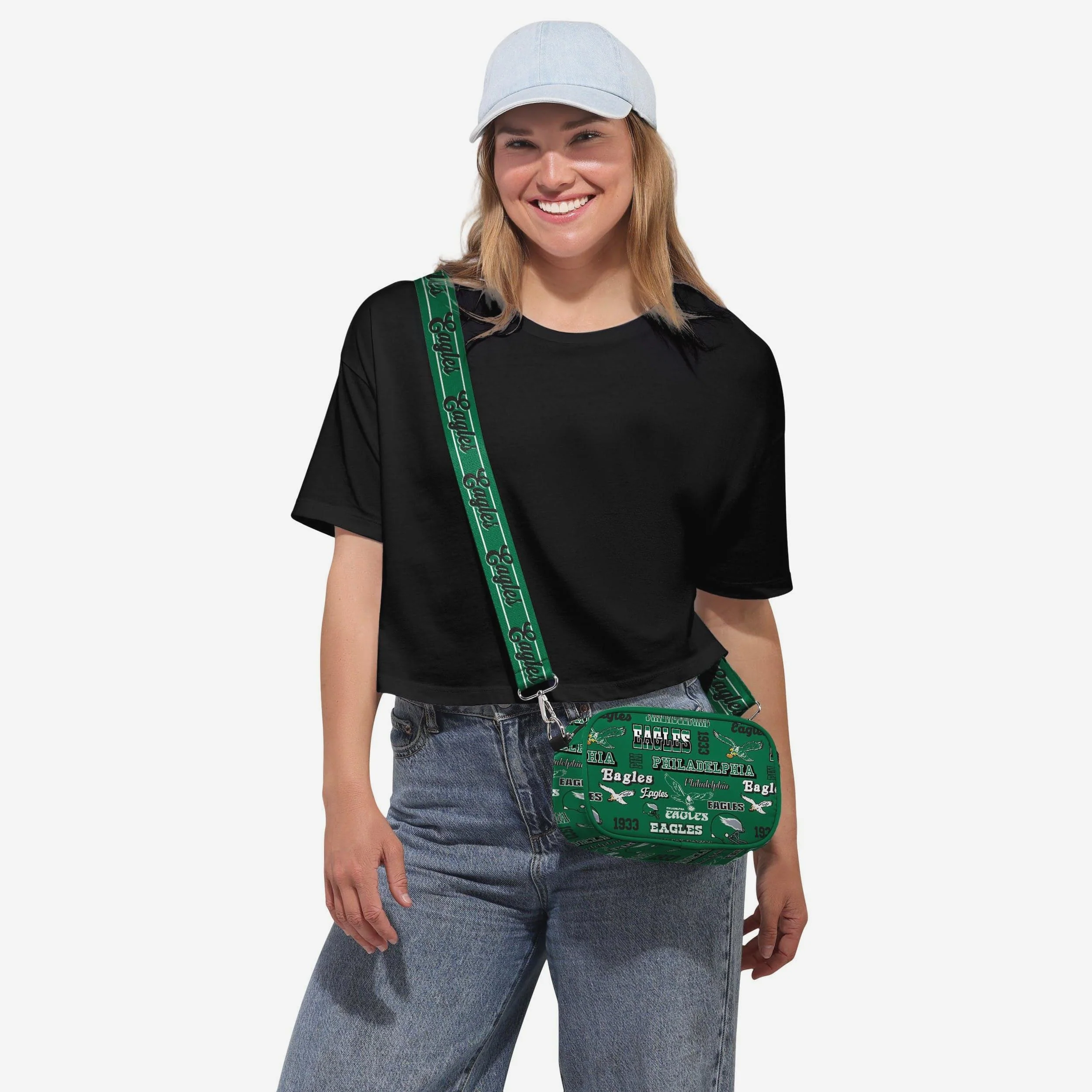 Philadelphia Eagles Kelly Green Repeat Retro Print Nylon Crossbody Bag - Image 2