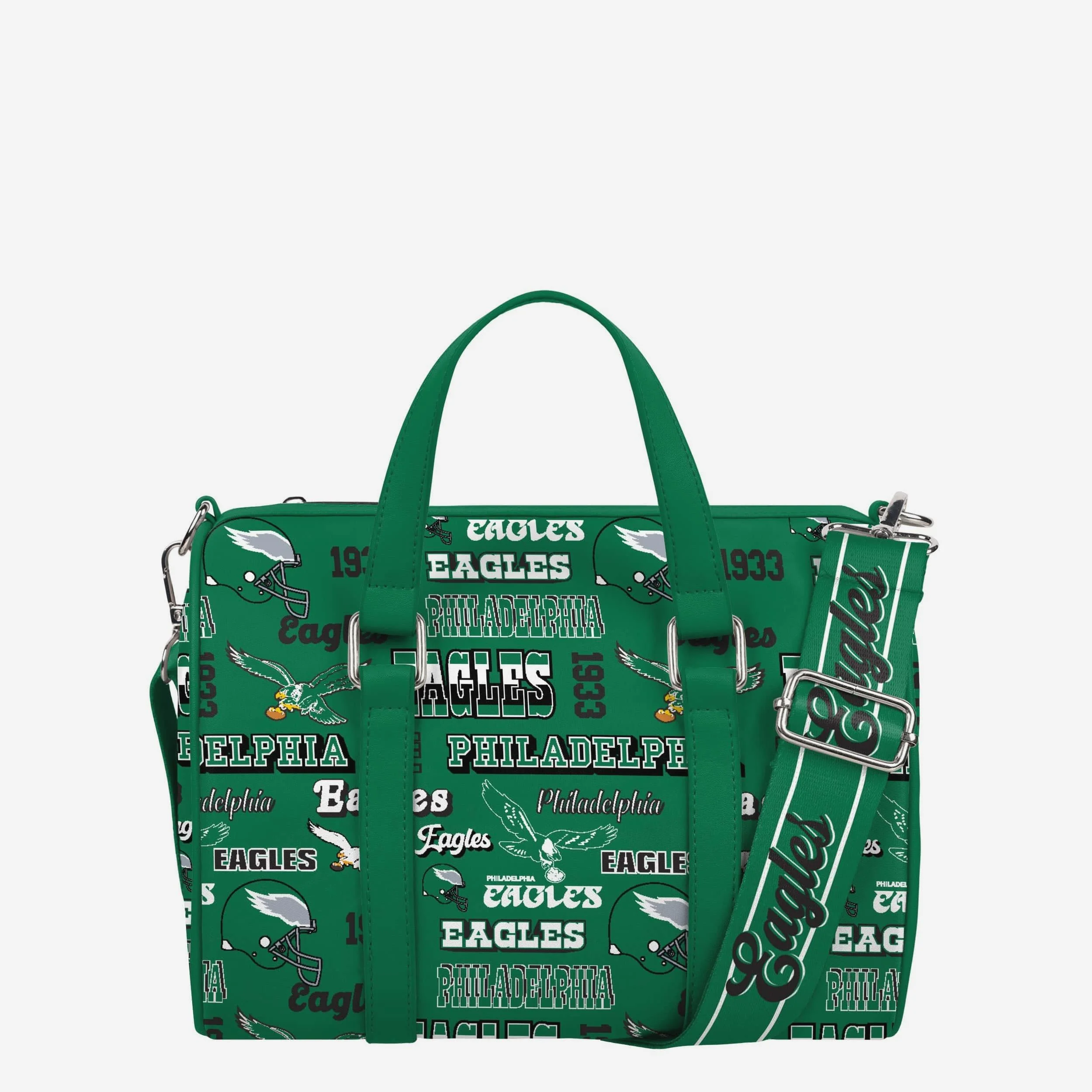 Philadelphia Eagles Kelly Green Repeat Retro Print Nylon Medium Barrel Bag