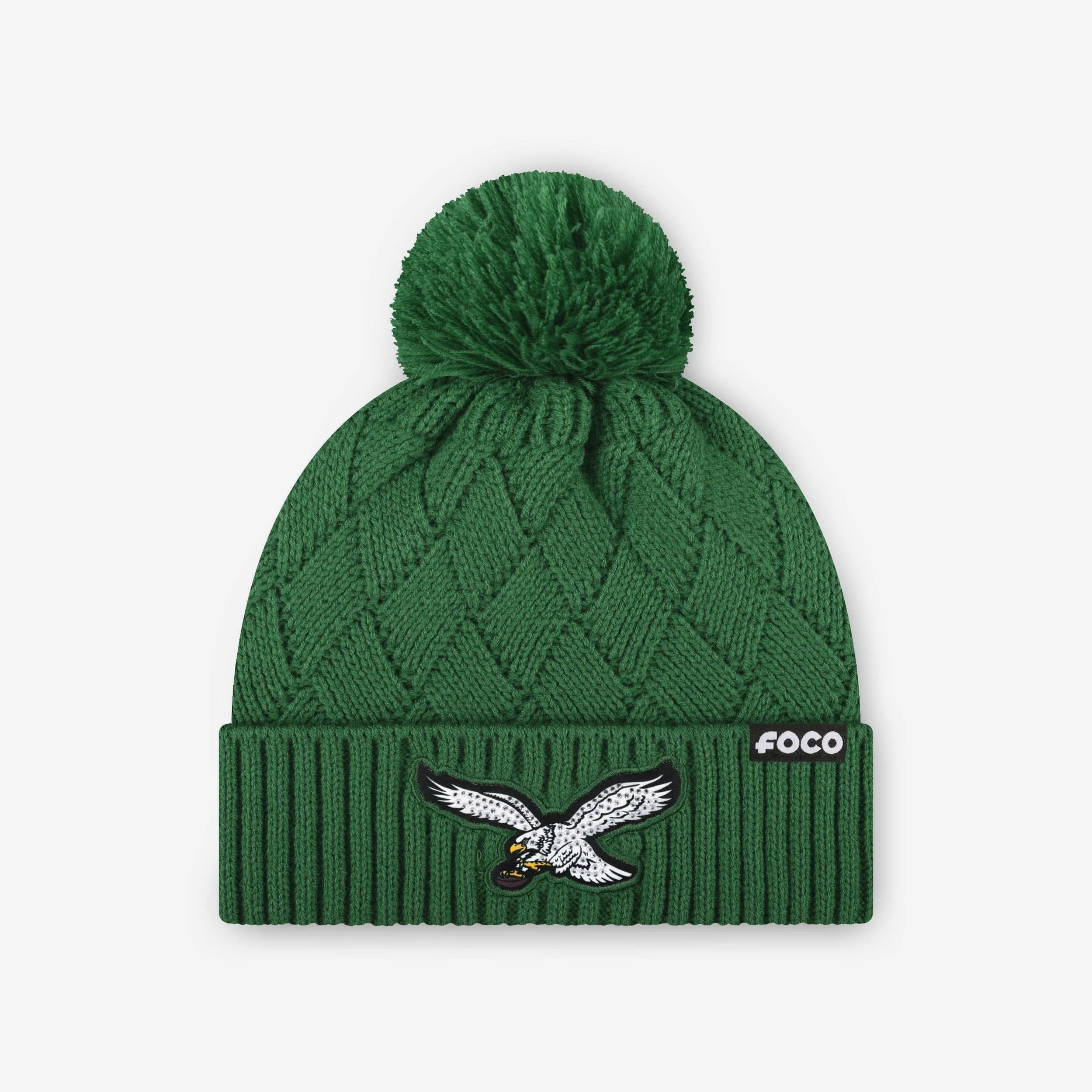 Philadelphia Eagles Kelly Green Rhinestone Primary Logo Criss Cross Beanie