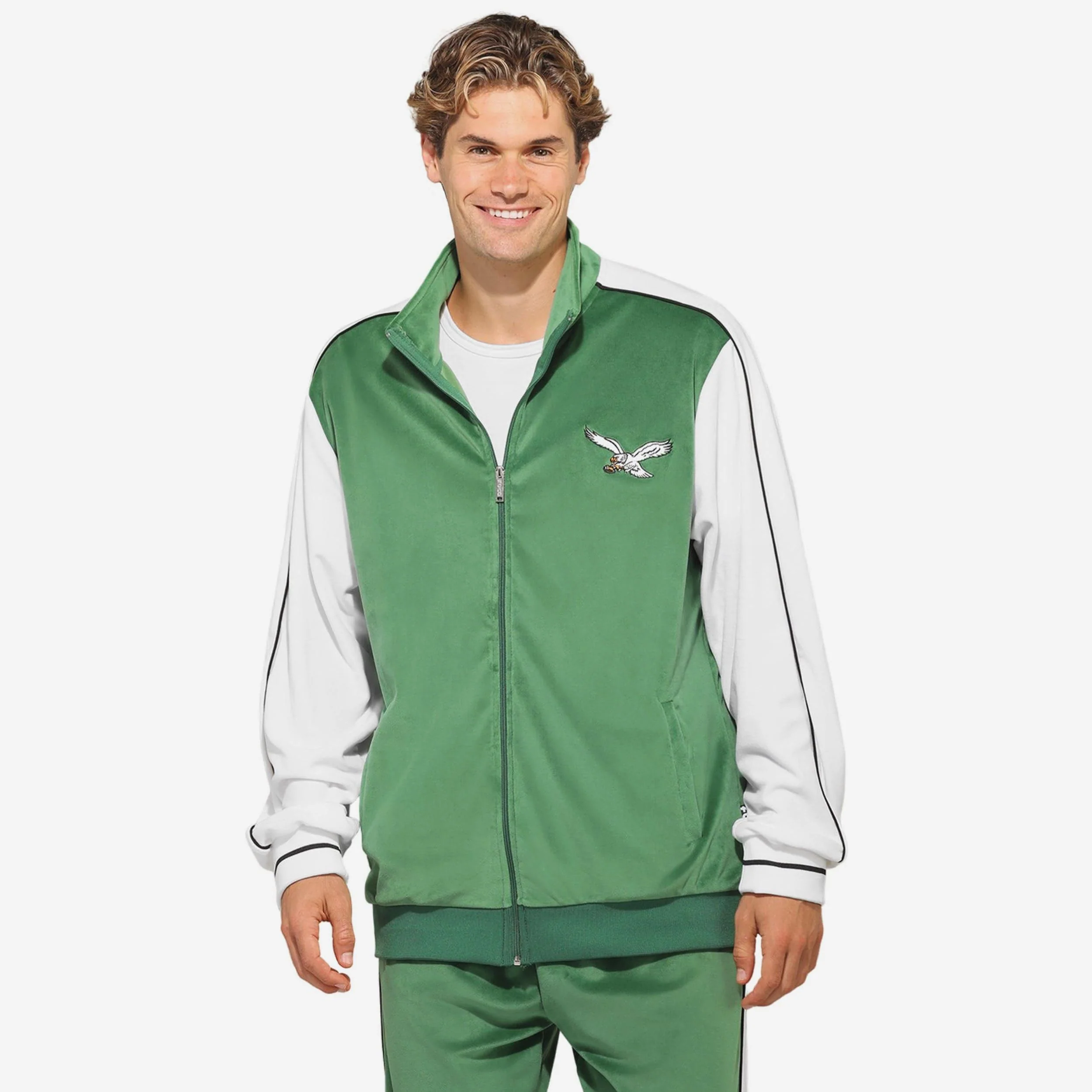 Philadelphia Eagles Kelly Green Two Tone Velour Zip Up Top