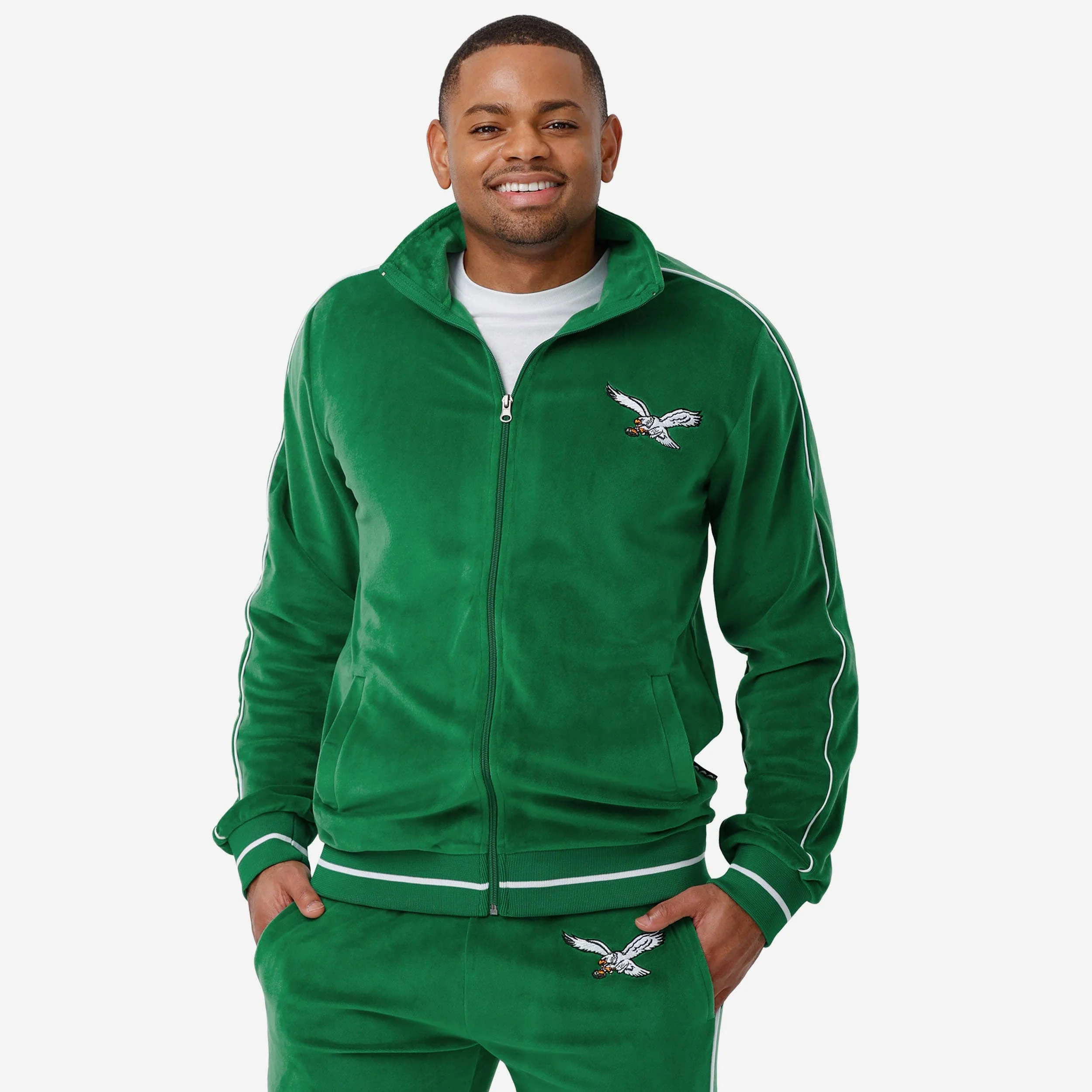 Philadelphia Eagles Kelly Green Velour Zip Up Top