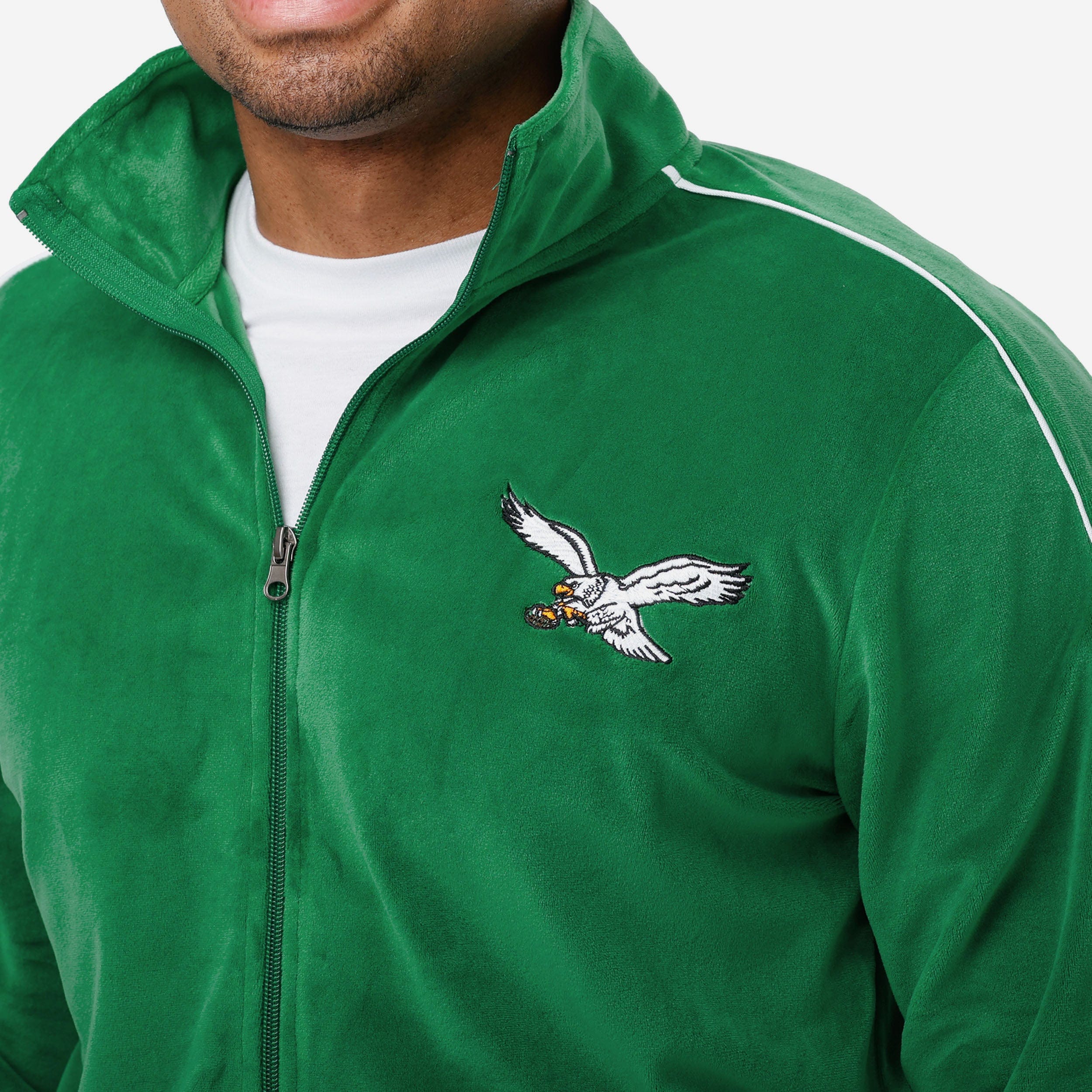 Philadelphia Eagles Kelly Green Velour Zip Up Top - Image 3