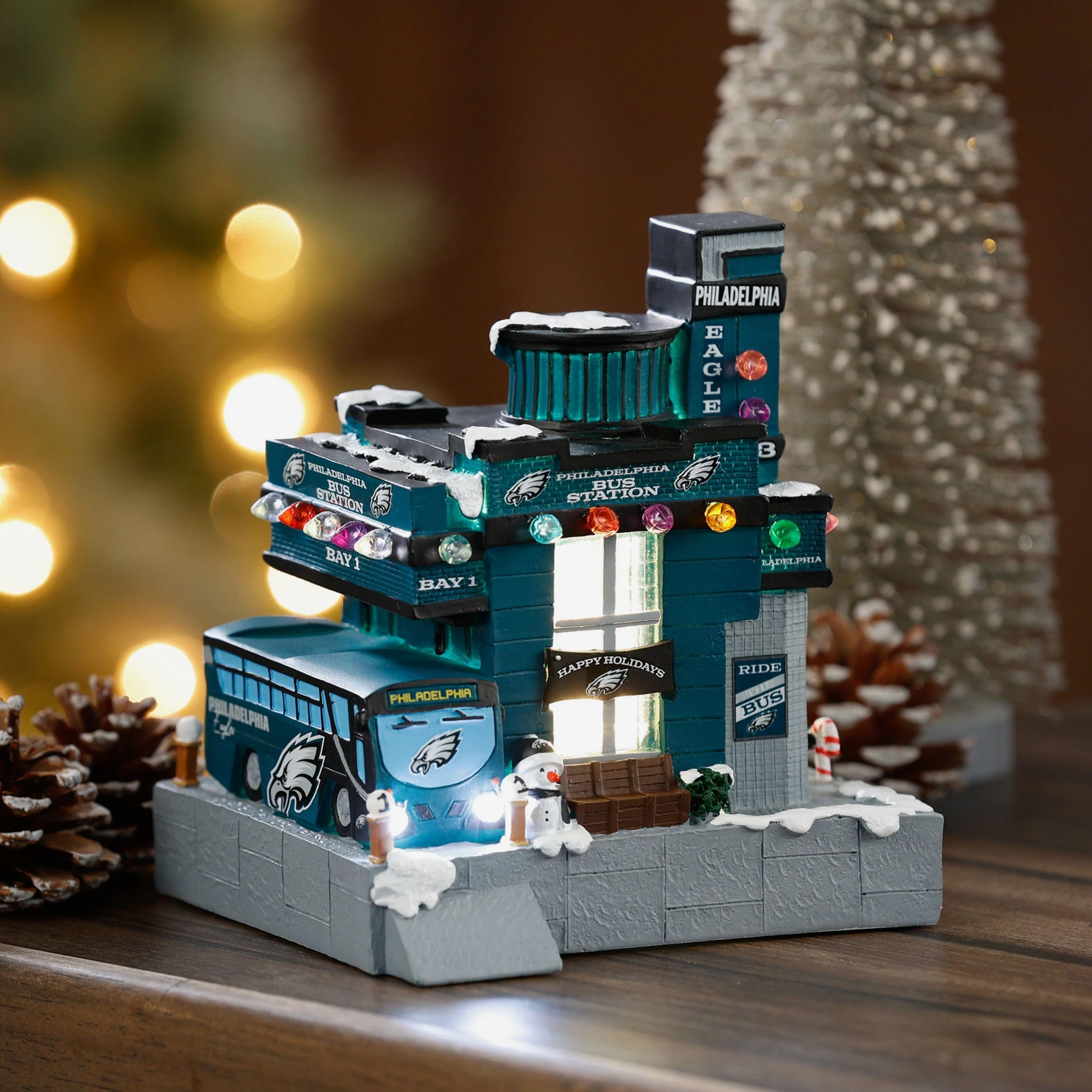 Philadelphia Eagles Light Up Resin Team Bus Station - Image 2