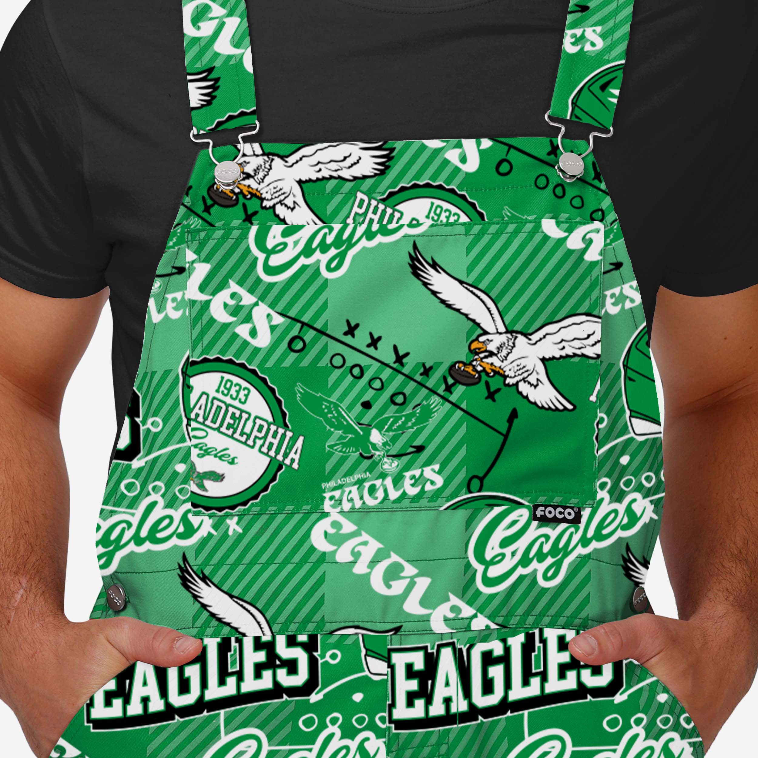 Philadelphia Eagles Mens Historic Print Bib Overalls - Image 4