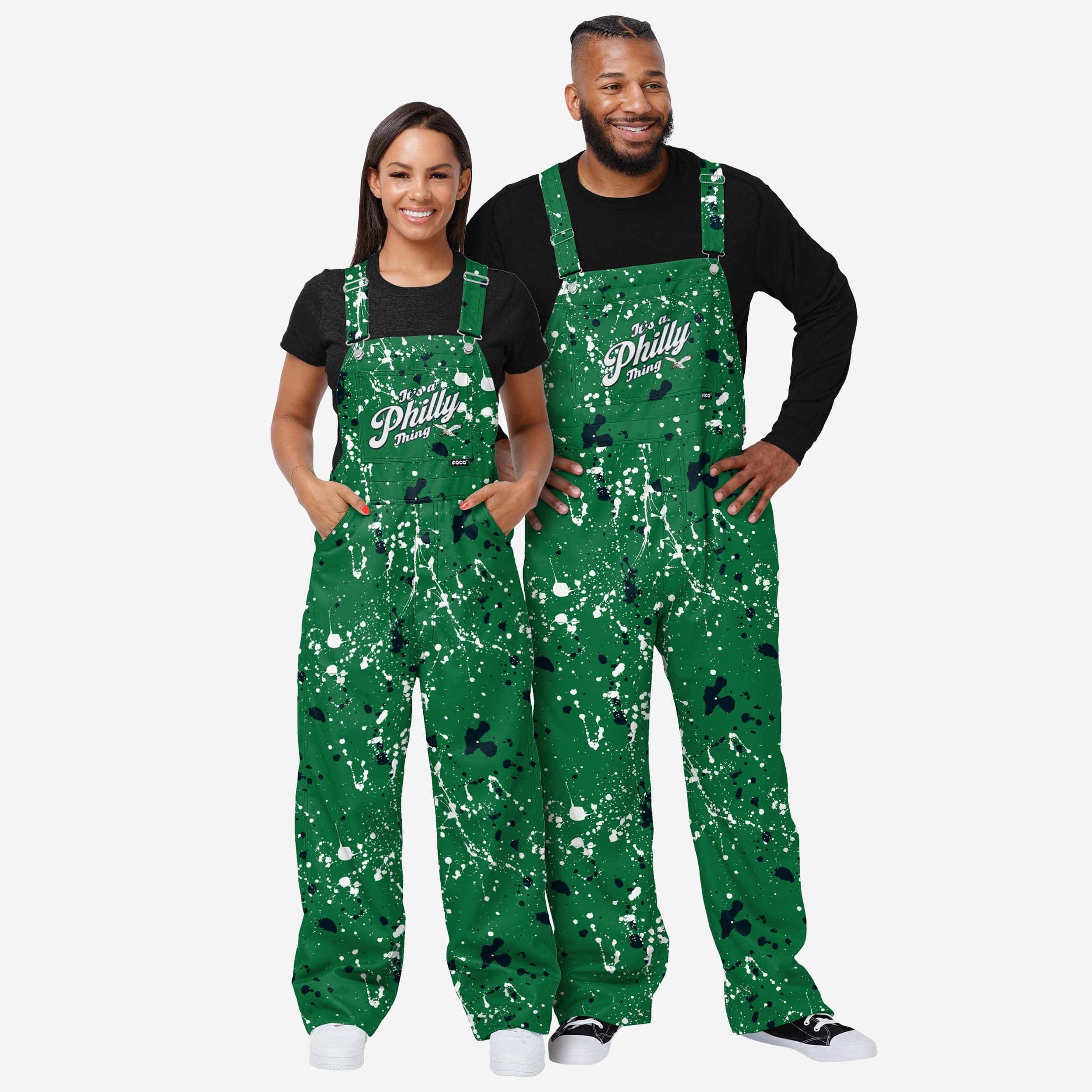Philadelphia Eagles Mens Kelly Green Paint Splatter Bib Overalls - Image 3