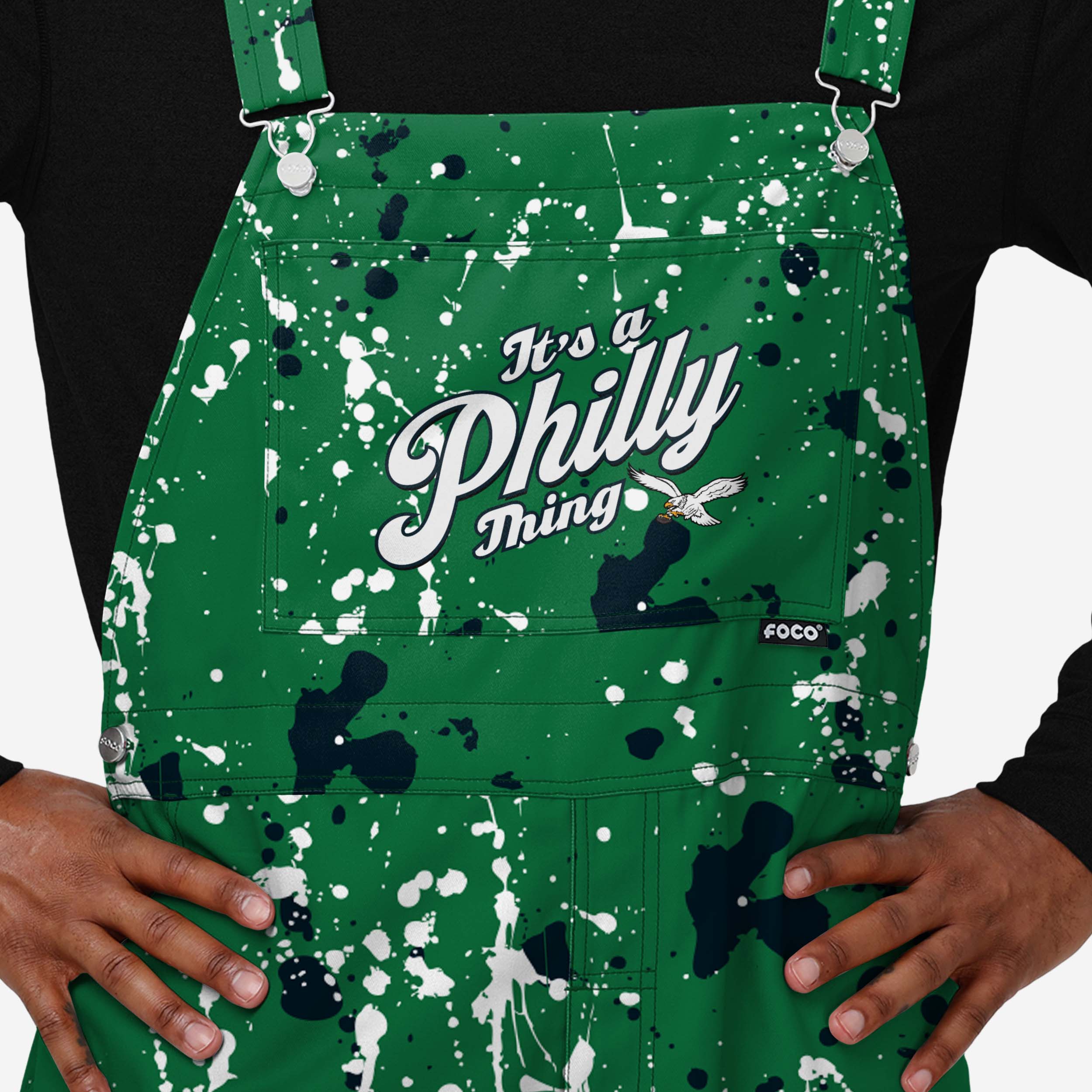 Philadelphia Eagles Mens Kelly Green Paint Splatter Bib Overalls - Image 4