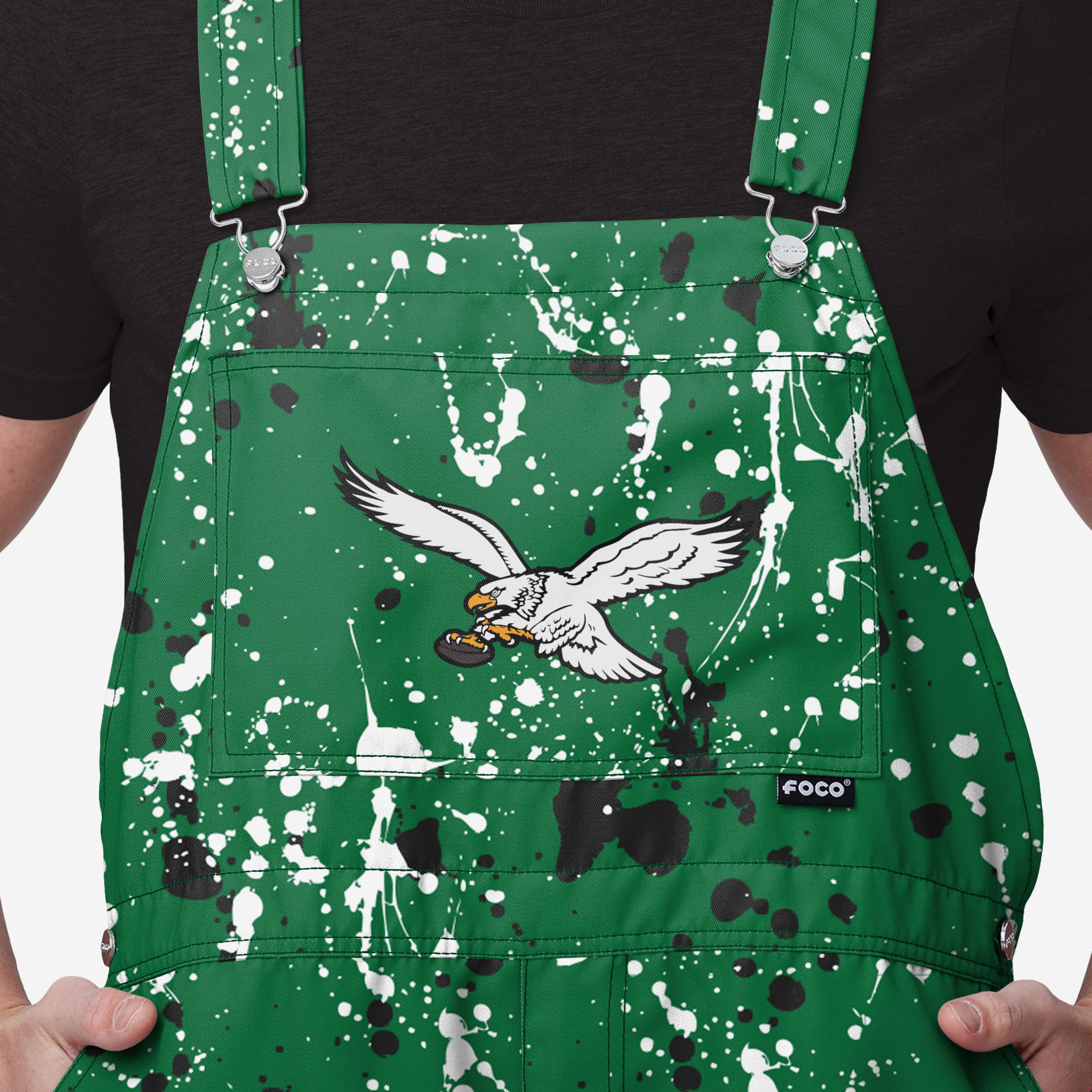 Philadelphia Eagles Mens Kelly Green Paint Splatter Bib Shortalls - Image 3