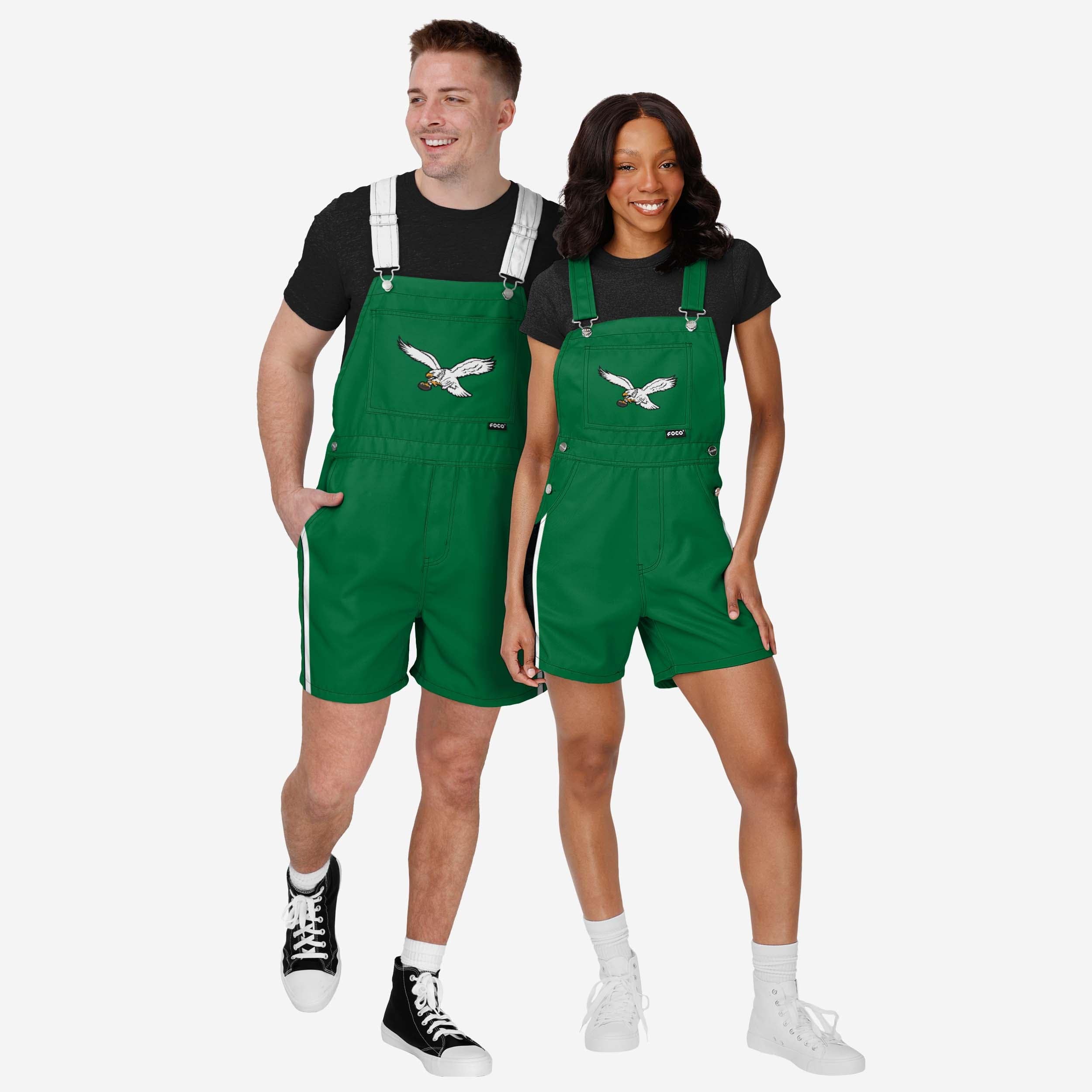 Philadelphia Eagles Mens Kelly Green Team Stripe Bib Shortalls - Image 3