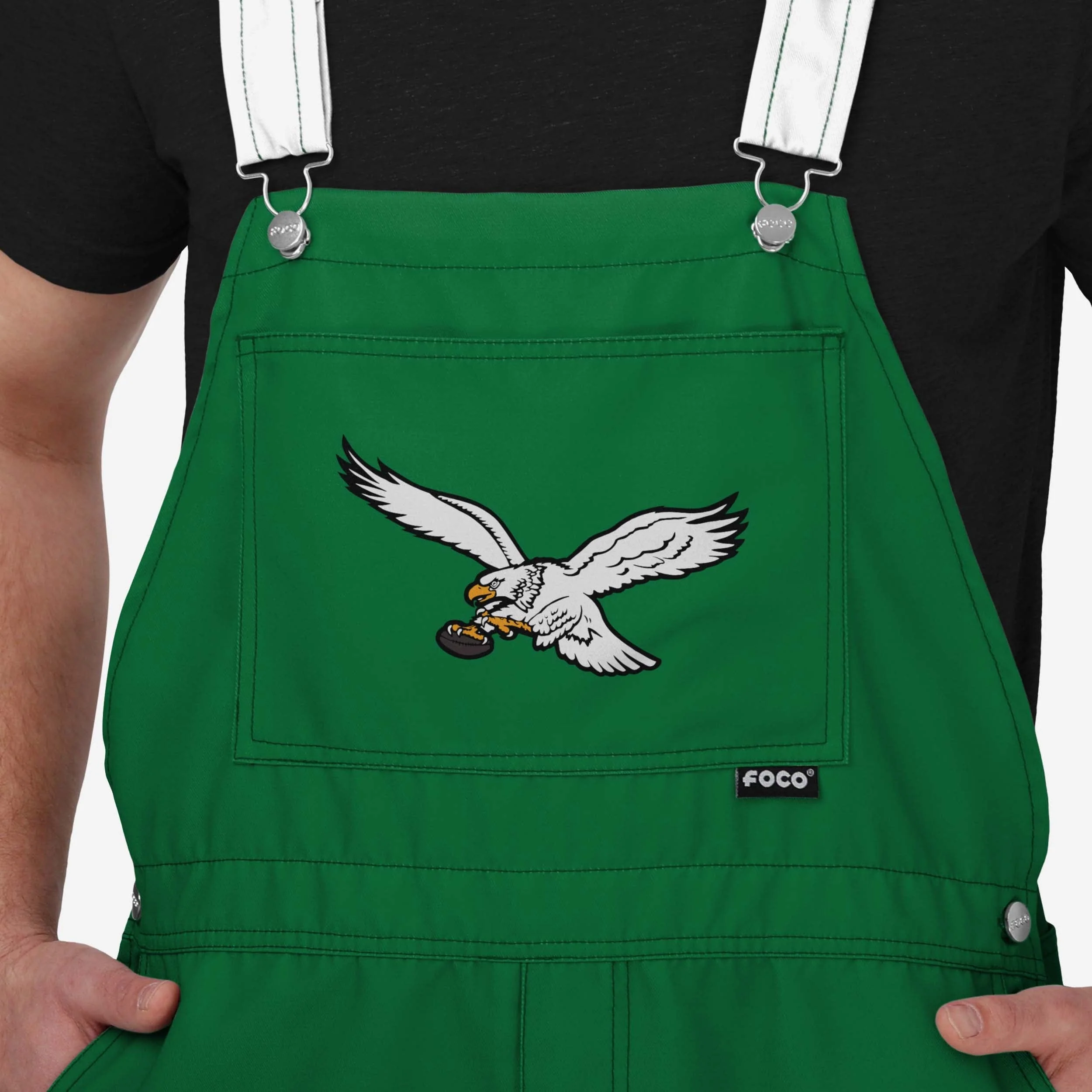Philadelphia Eagles Mens Kelly Green Team Stripe Bib Shortalls - Image 4