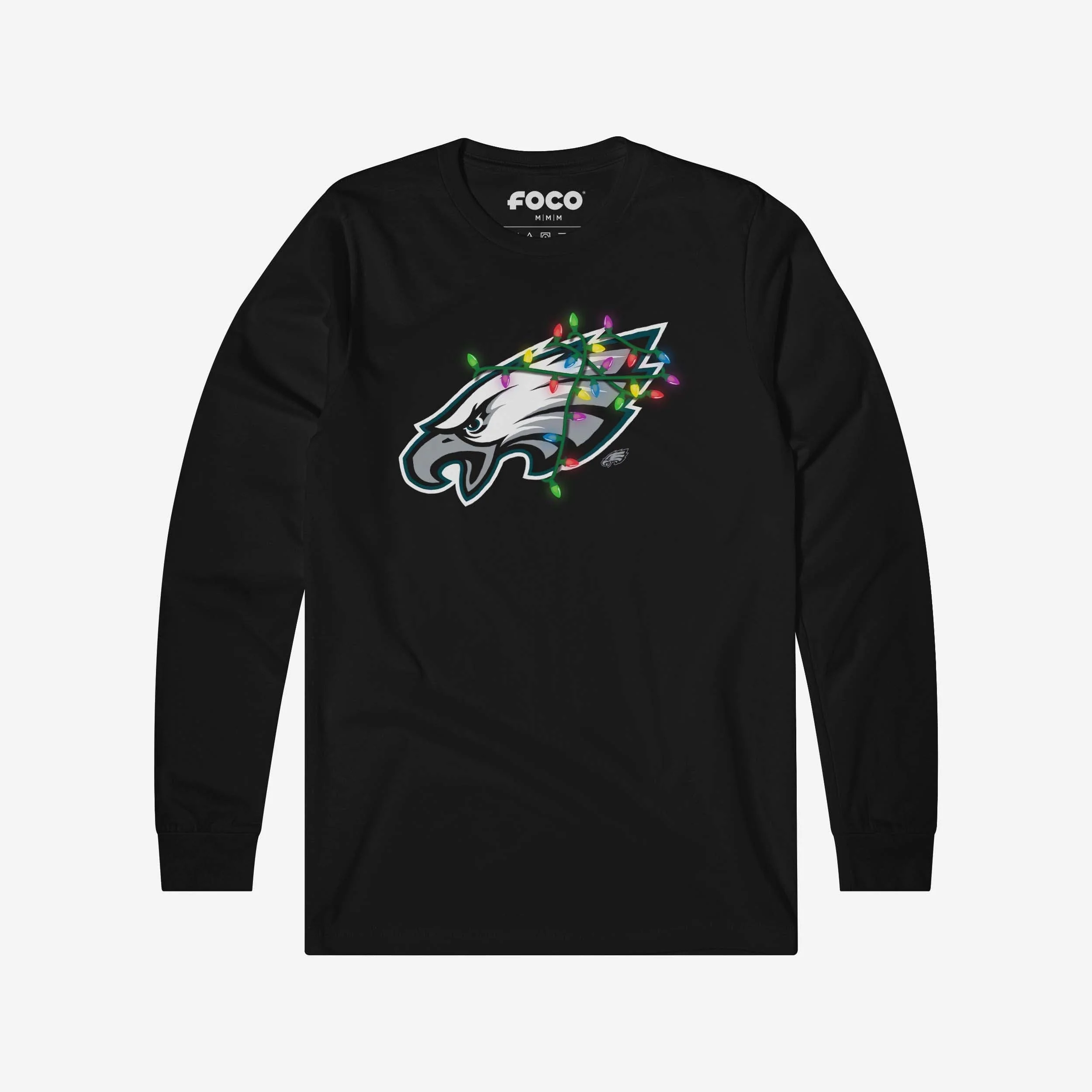 Philadelphia Eagles Primary Logo Holiday Lights Long Sleeve T-Shirt