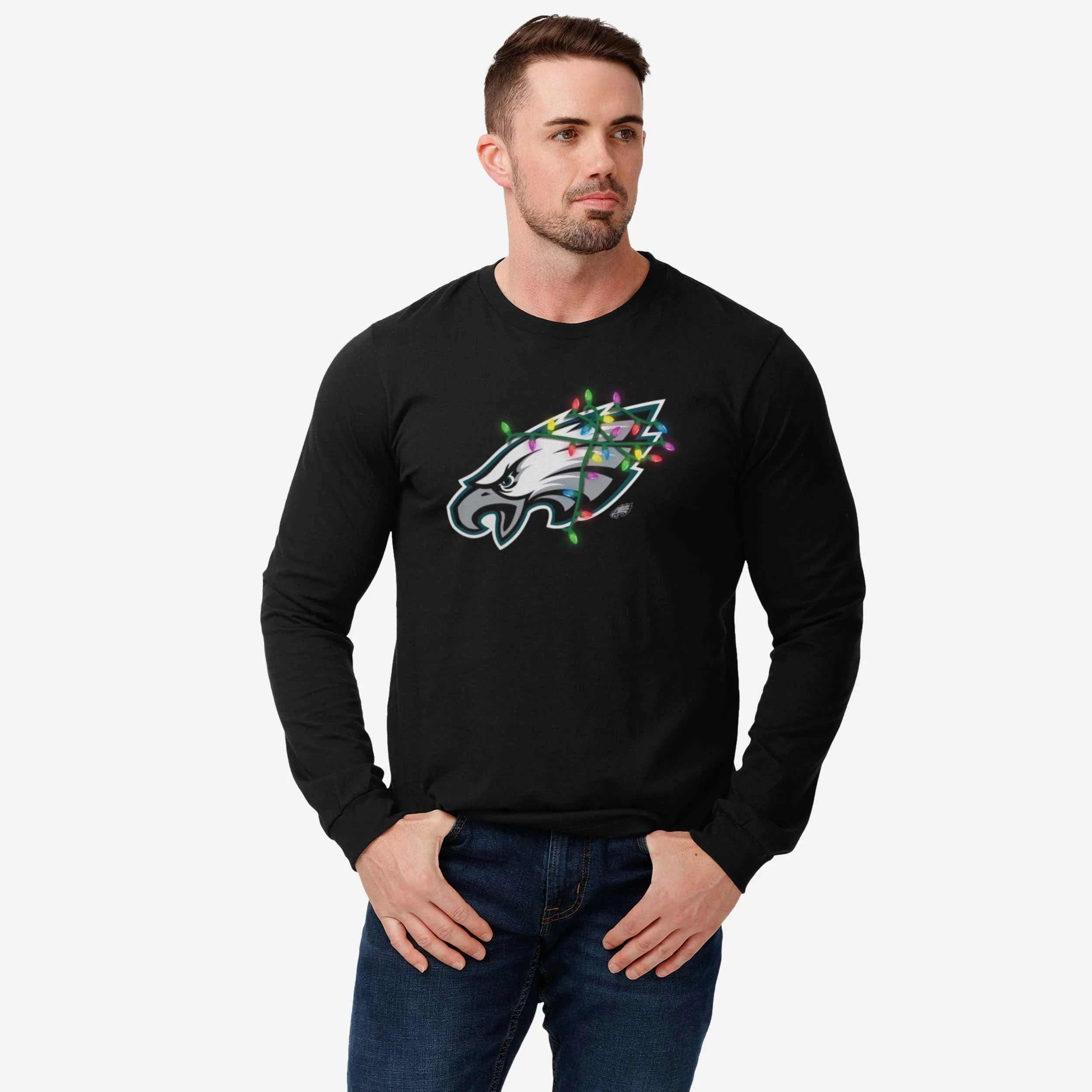 Philadelphia Eagles Primary Logo Holiday Lights Long Sleeve T-Shirt - Image 2