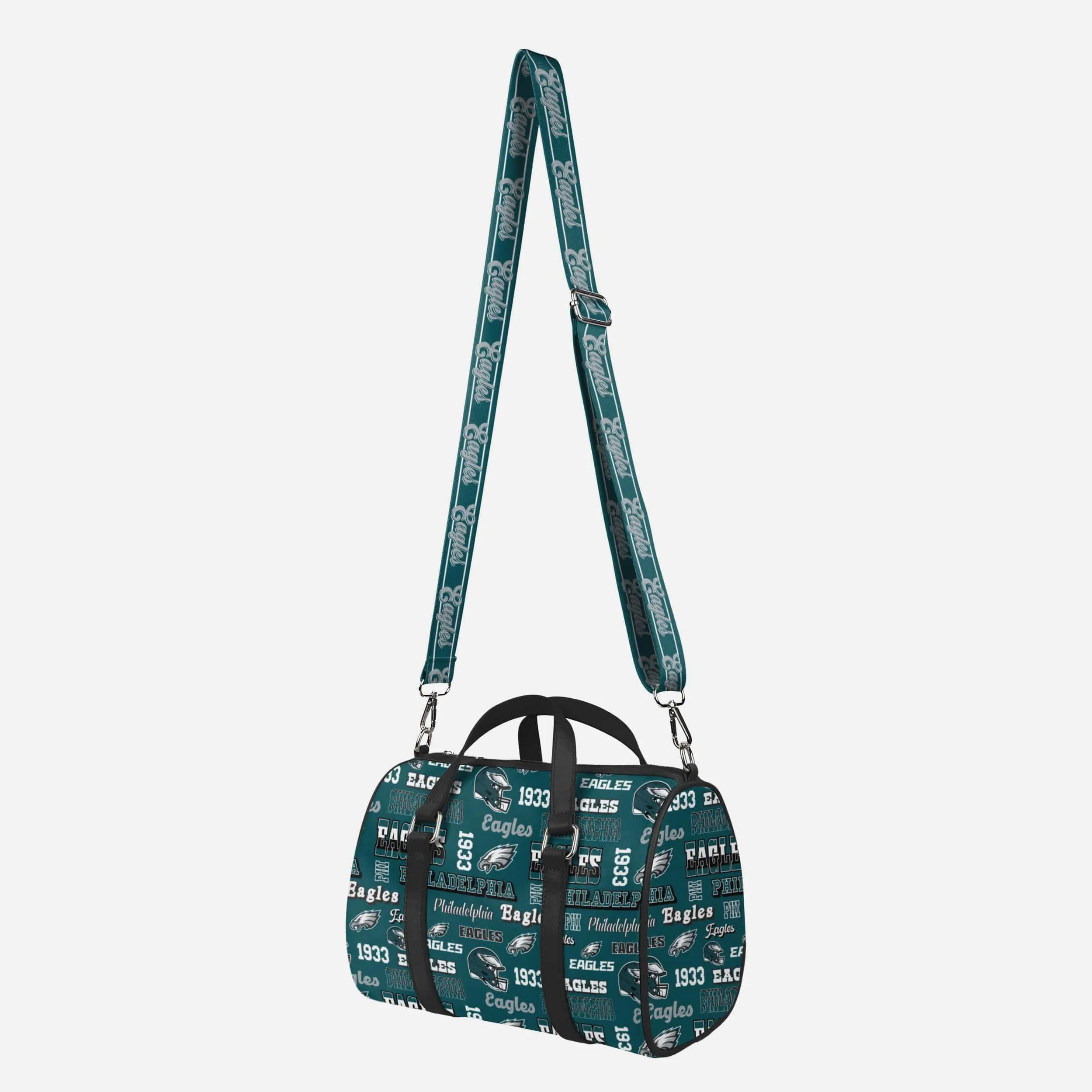 Philadelphia Eagles Repeat Retro Print Nylon Medium Barrel Bag - Image 4