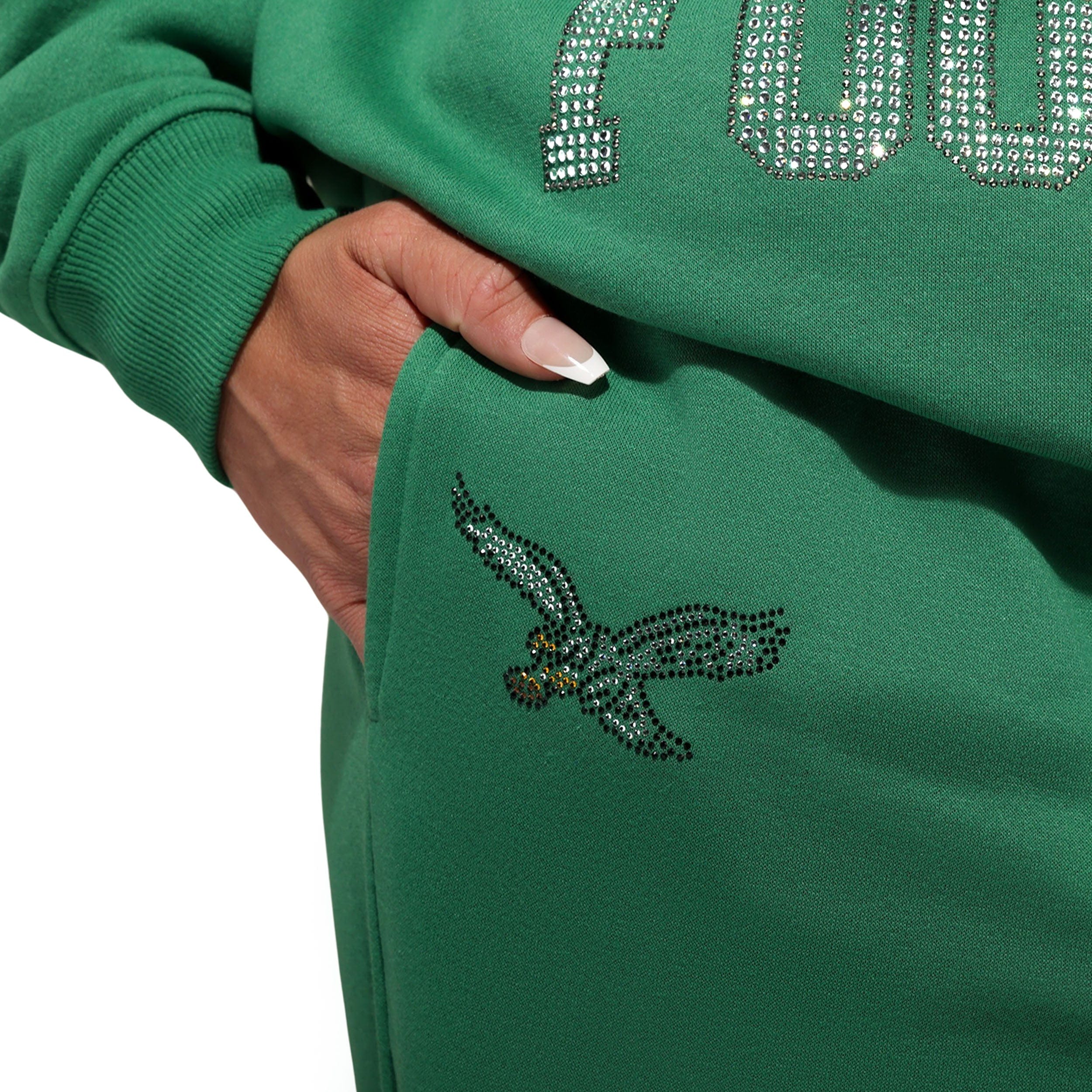 Philadelphia Eagles Retro Womens Big Wordmark Rhinestone Sweatpants - Image 3