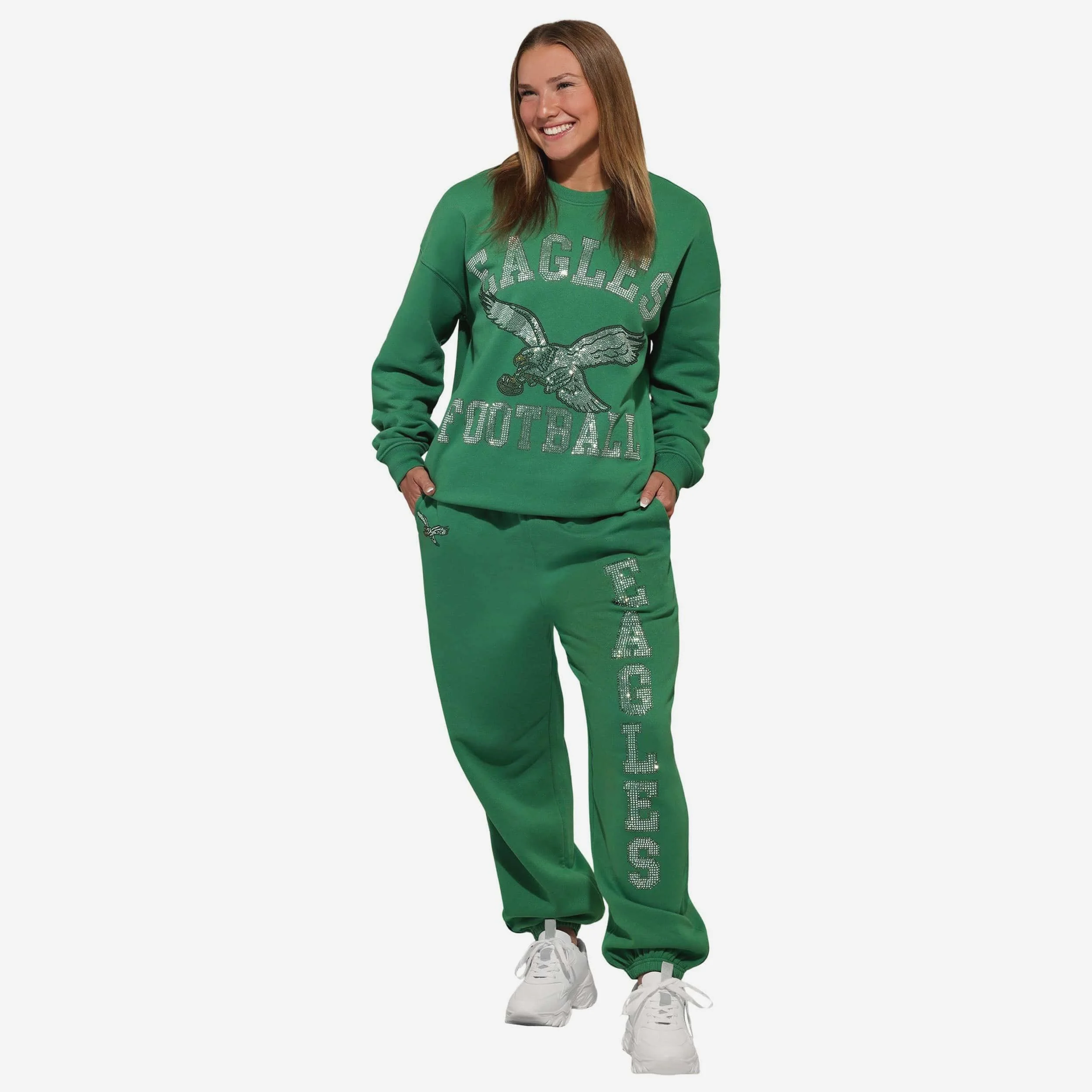 Philadelphia Eagles Retro Womens Big Wordmark Rhinestone Sweatpants - Image 5