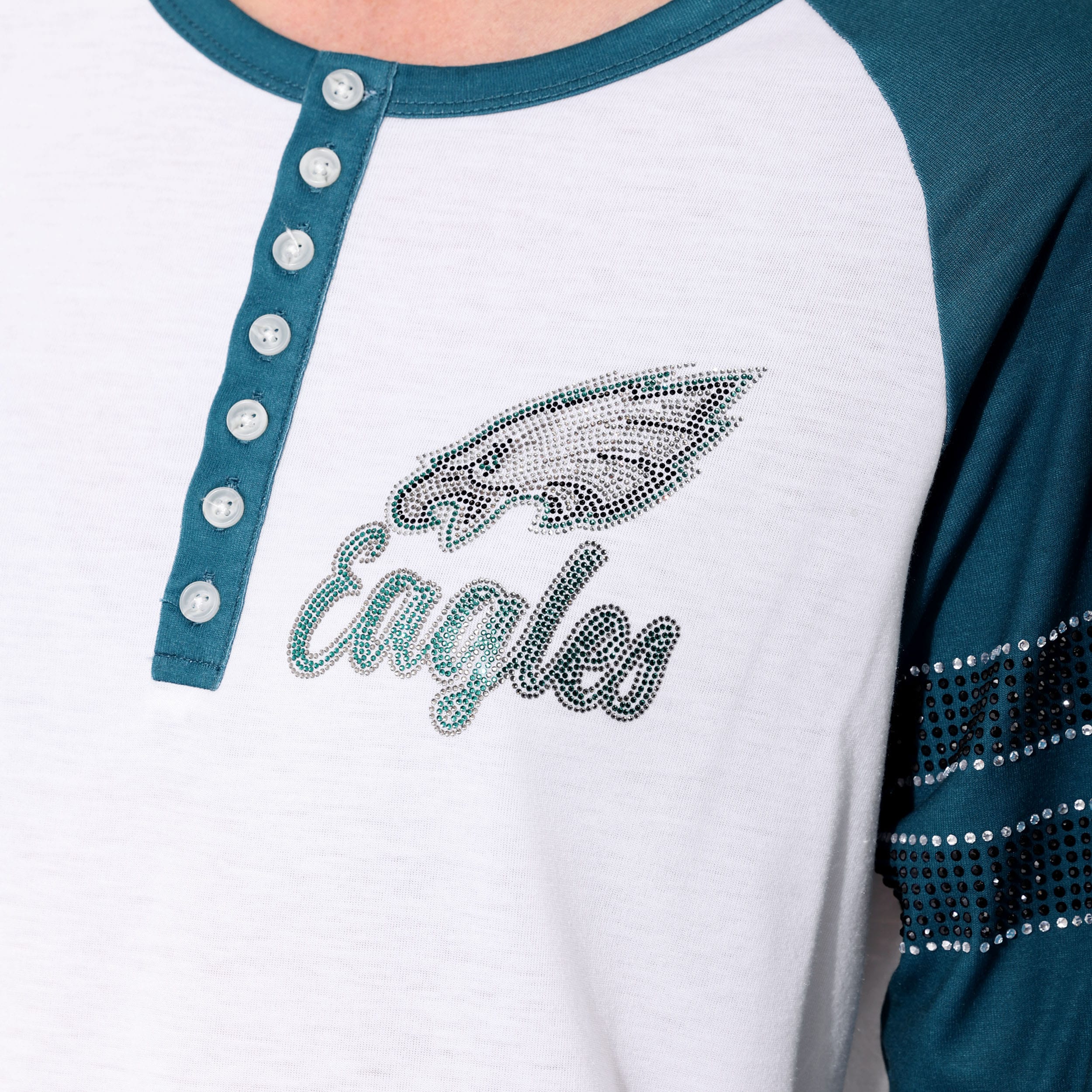 Philadelphia Eagles Rhinestone Long Sleeve Henley - Image 2