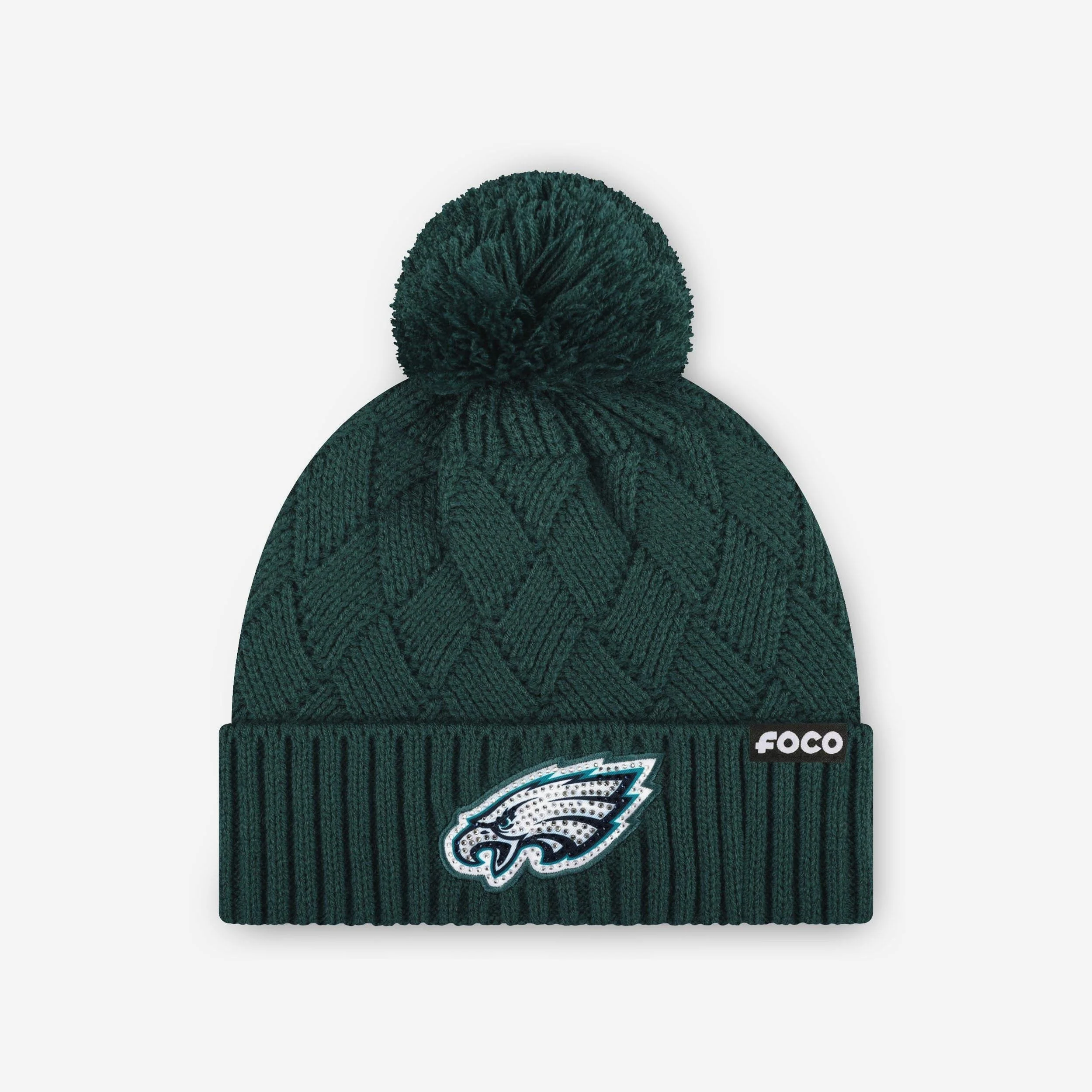 Philadelphia Eagles Rhinestone Primary Logo Criss Cross Beanie