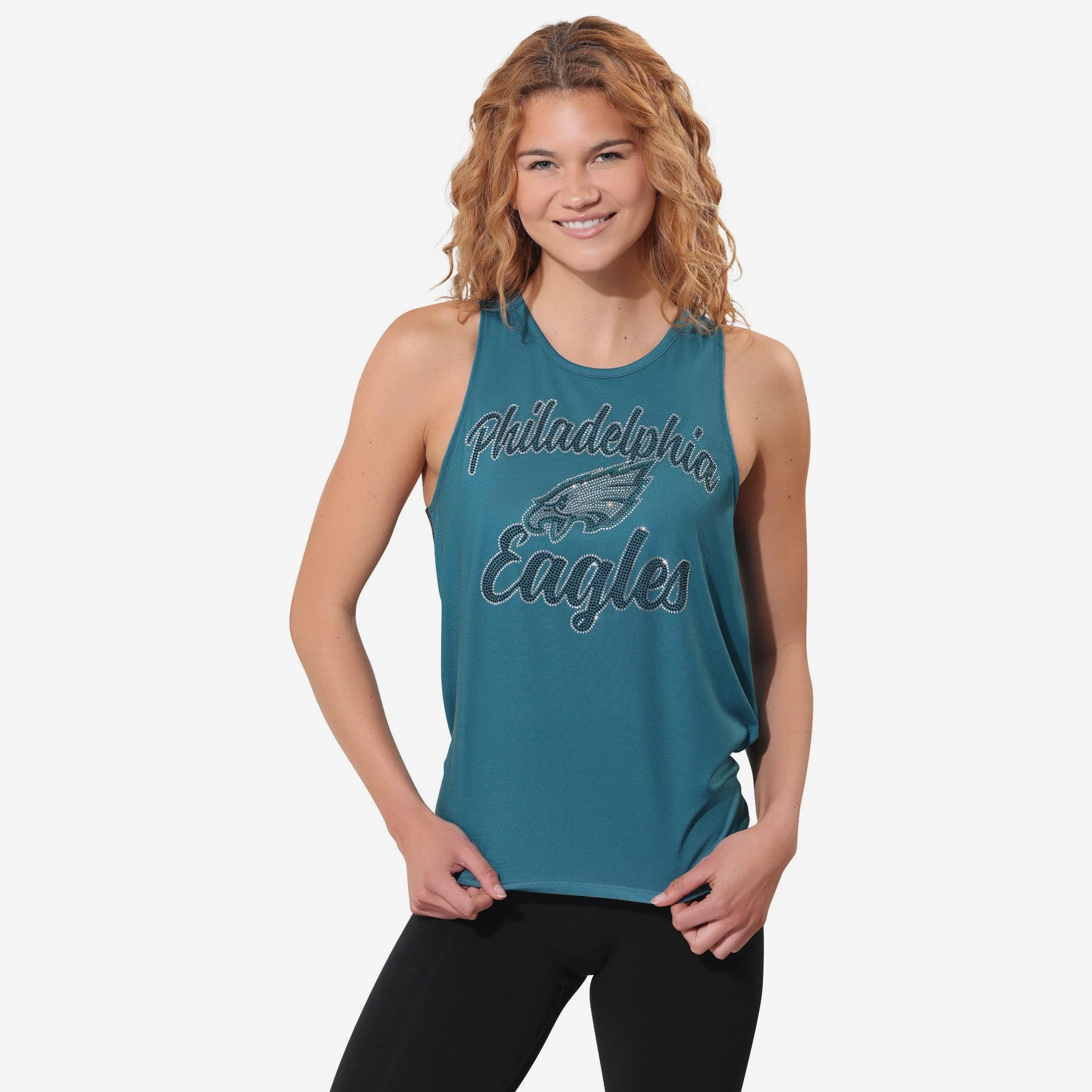 Philadelphia Eagles Rhinestone Tie-Breaker Sleeveless Top