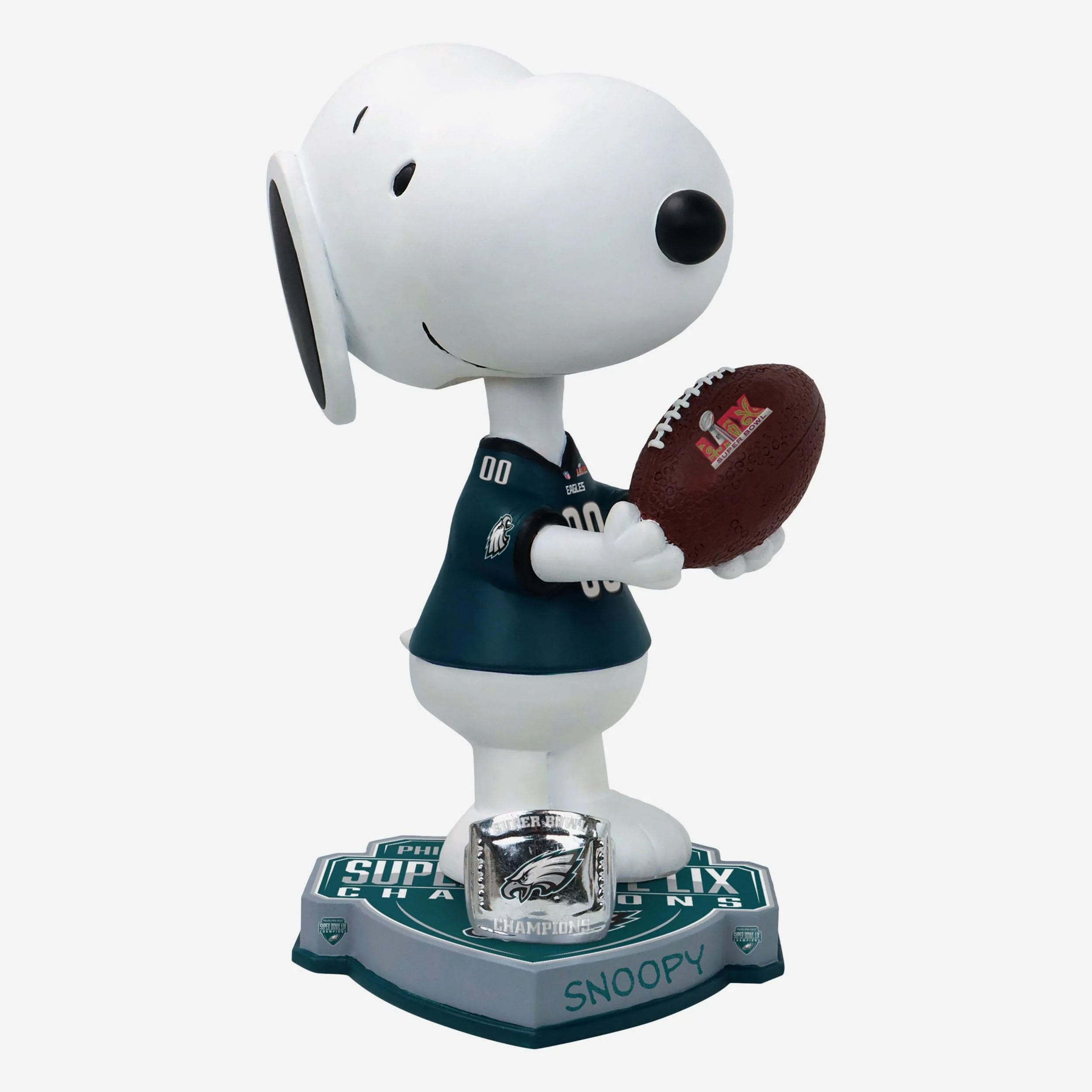 Philadelphia Eagles Snoopy Peanuts Super Bowl LIX Champions Ring Bobblehead