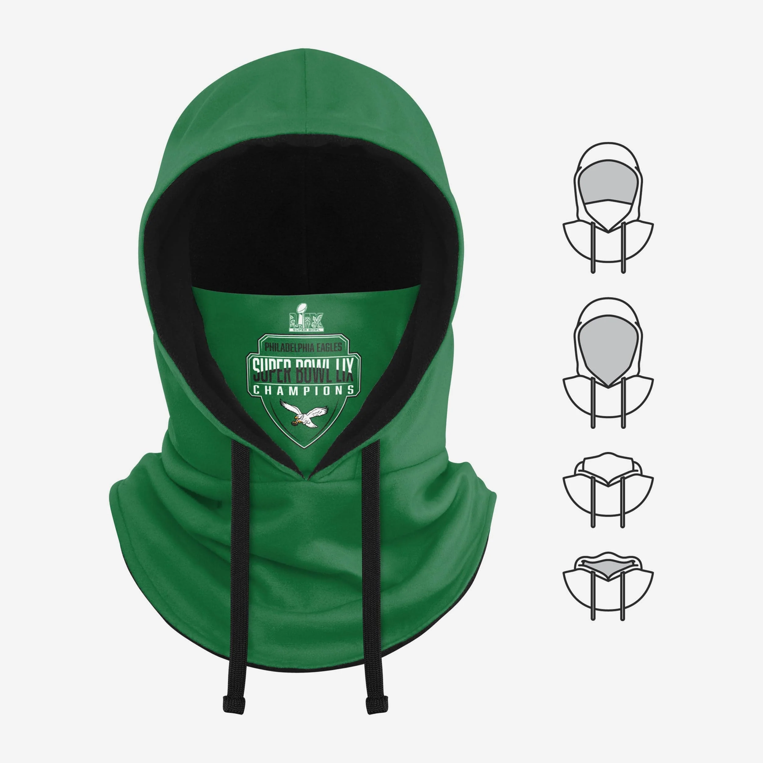 Philadelphia Eagles Super Bowl LIX Champions Kelly Green Hooded Gaiter Scarf - Image 5