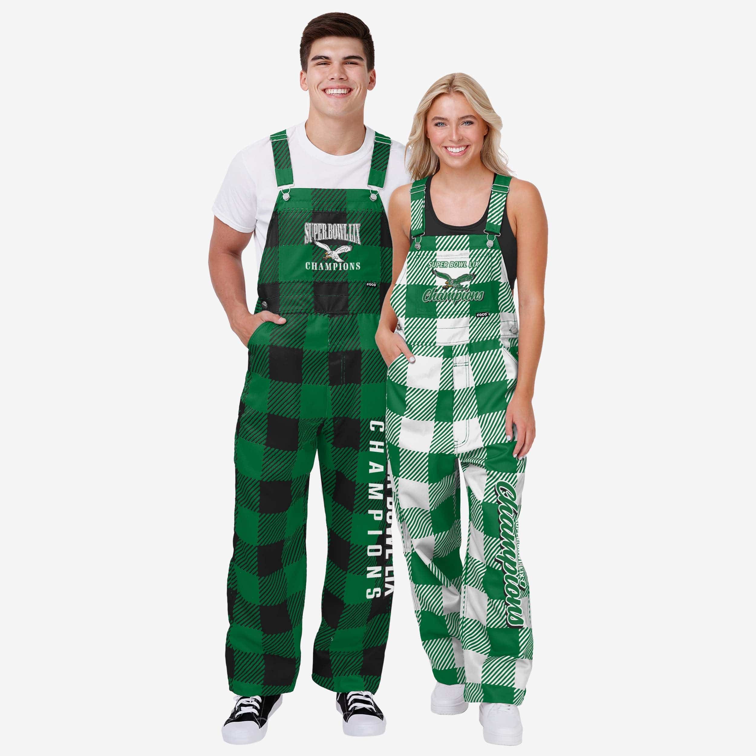 Philadelphia Eagles Super Bowl LIX Champions Kelly Green Plaid Bib Overalls - Image 3