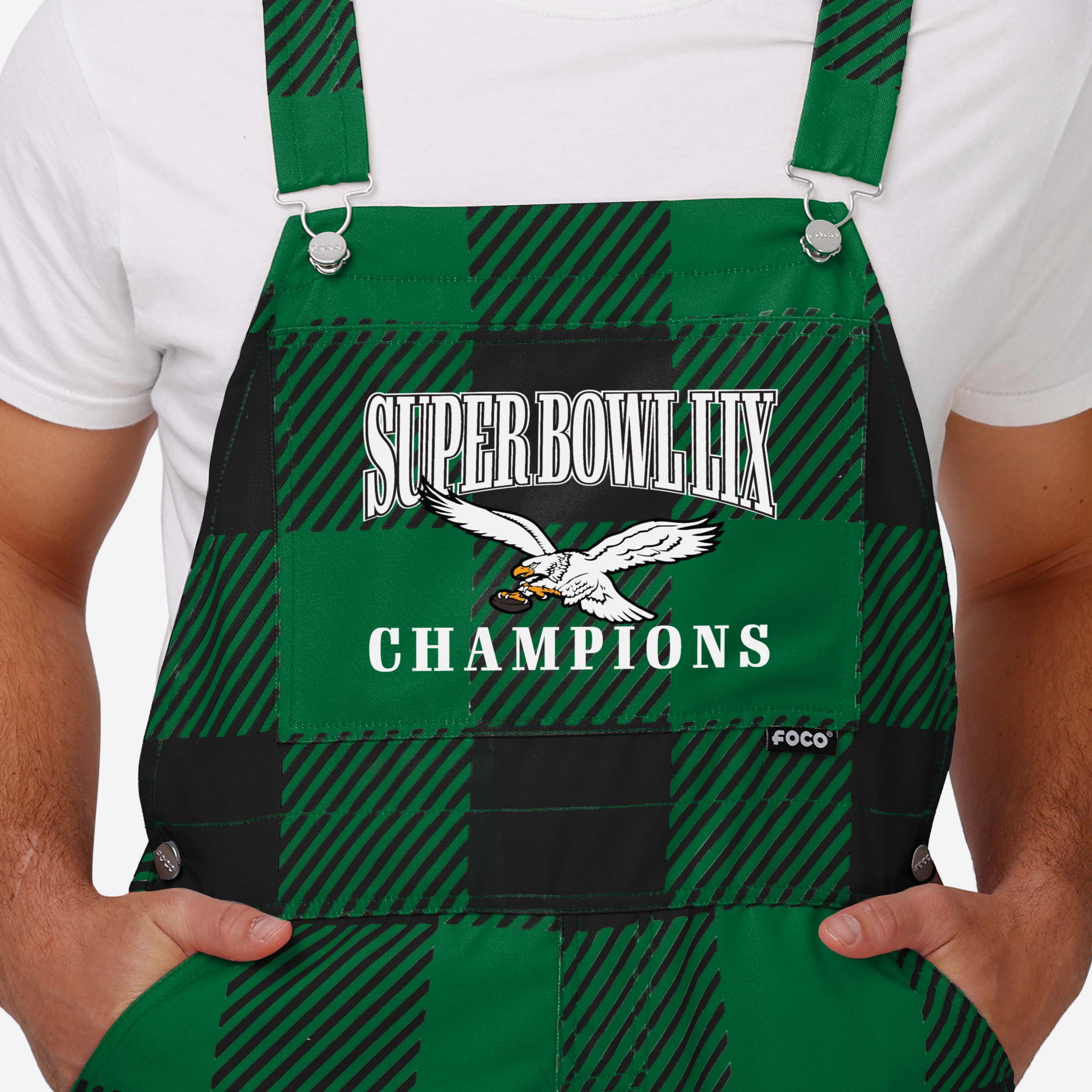 Philadelphia Eagles Super Bowl LIX Champions Kelly Green Plaid Bib Overalls - Image 4