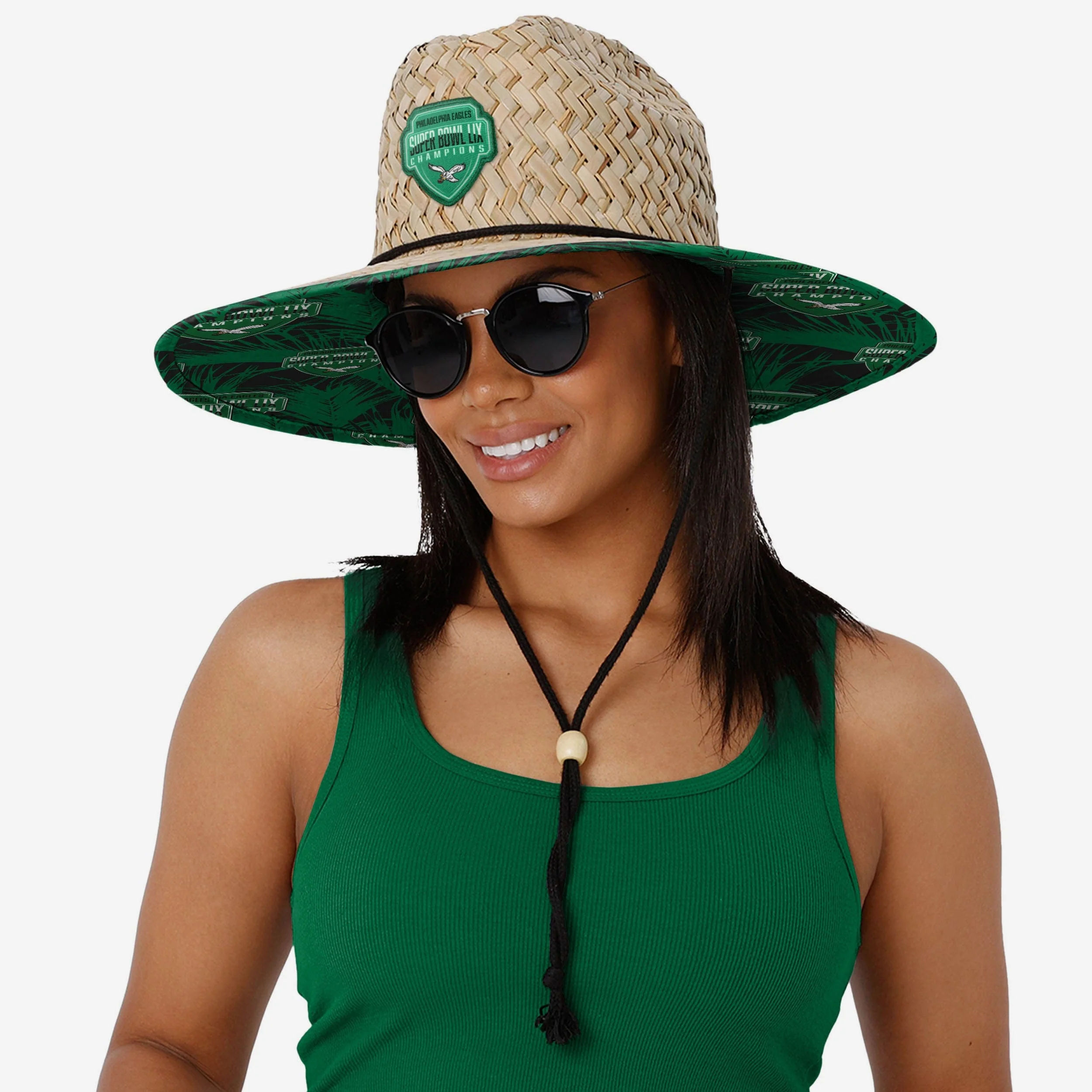 Philadelphia Eagles Super Bowl LIX Champions Kelly Green Straw Hat - Image 4