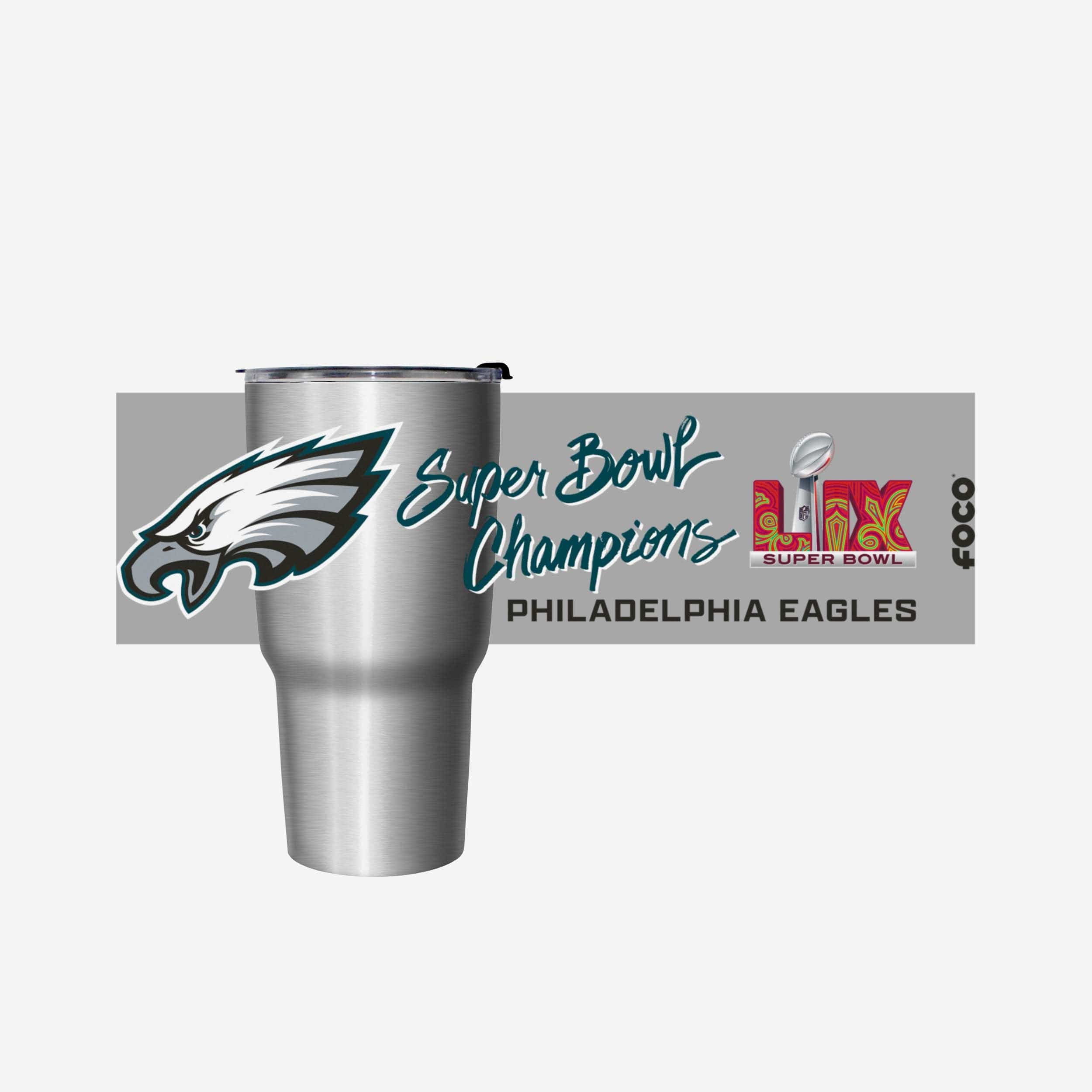 Philadelphia Eagles Super Bowl LIX Champions Silver 27 oz Stainless Steel Tumbler - Image 5