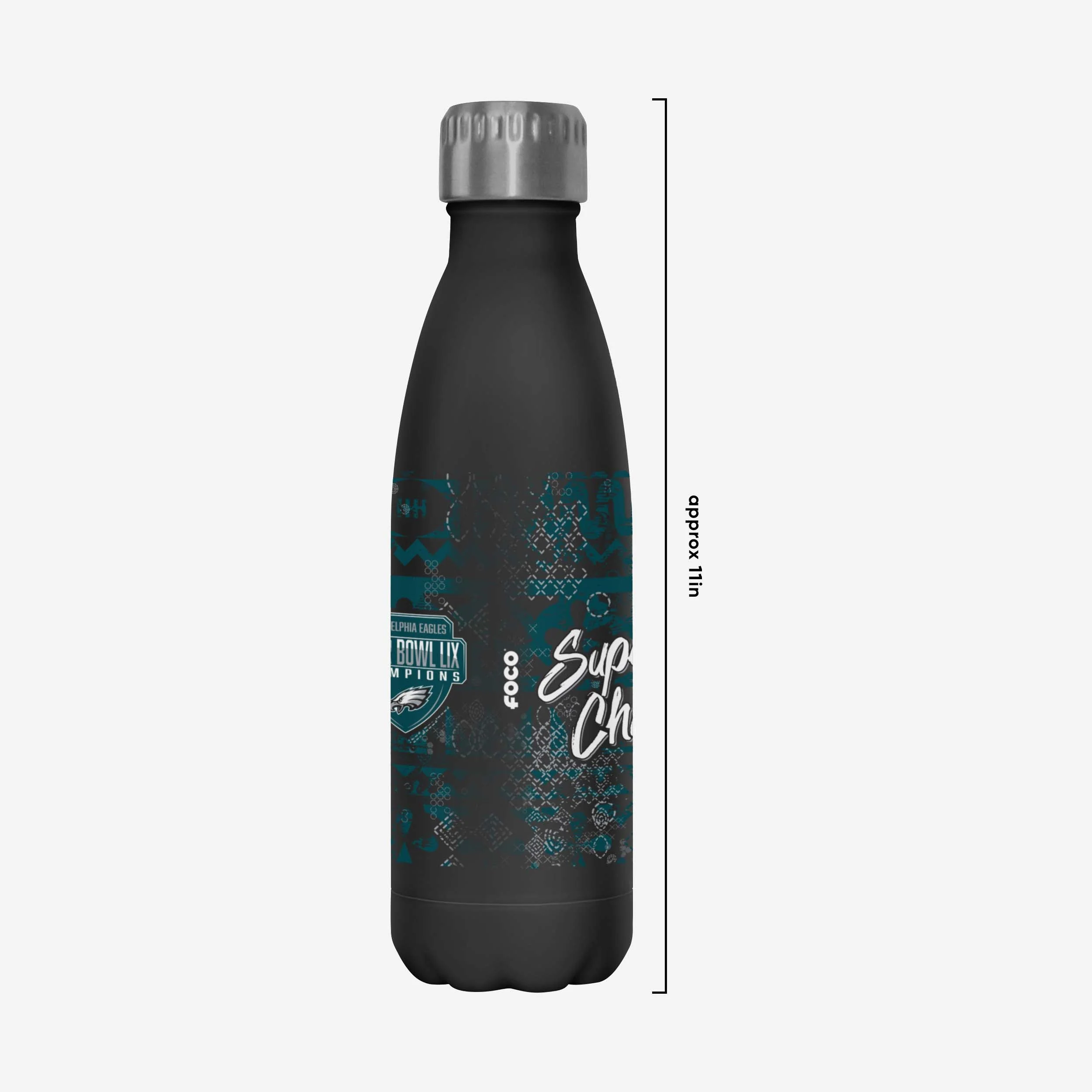 Philadelphia Eagles Super Bowl LIX Champions Stencil Black 17 oz Stainless Steel Bottle - Image 4