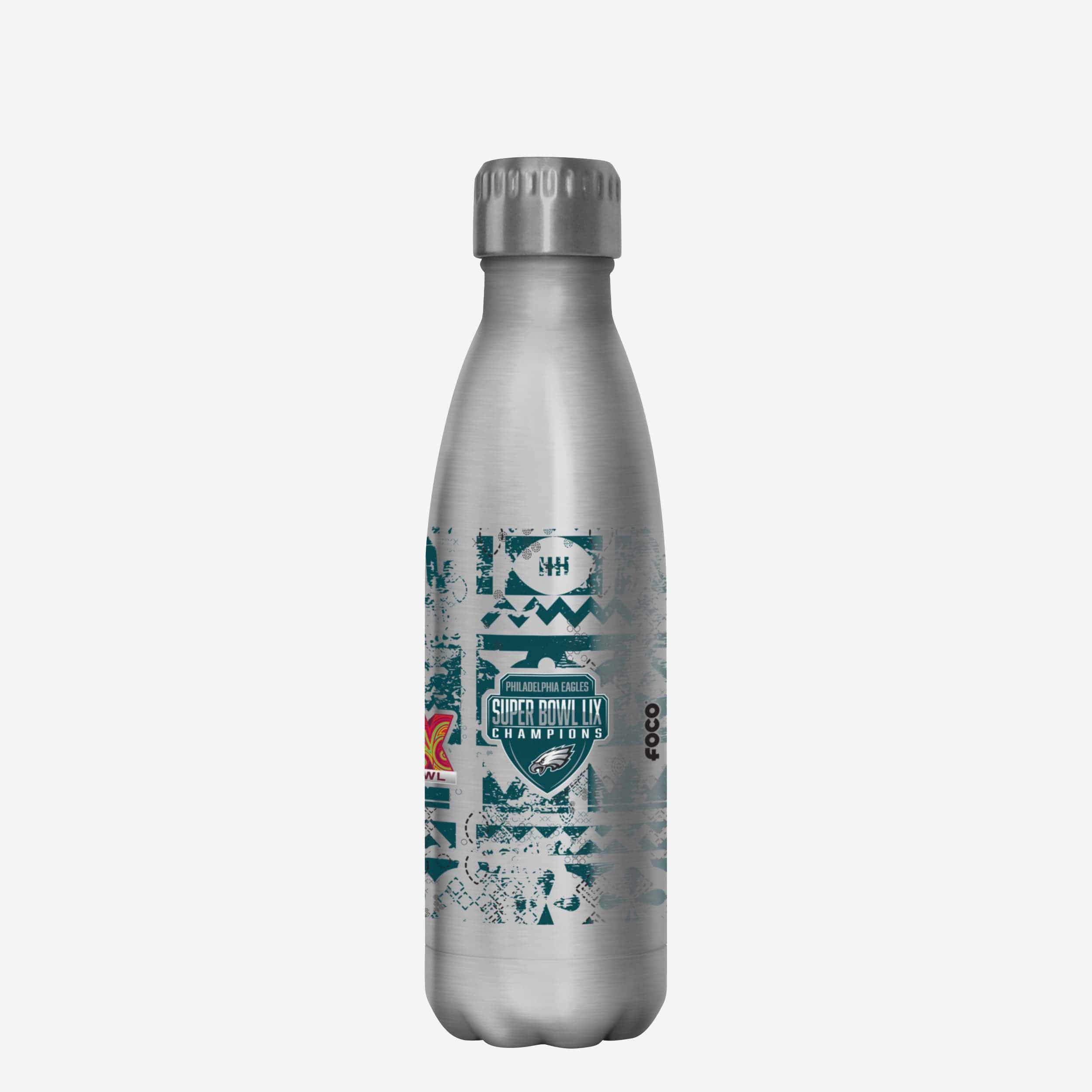 Philadelphia Eagles Super Bowl LIX Champions Stencil Silver 17 oz Stainless Steel Bottle