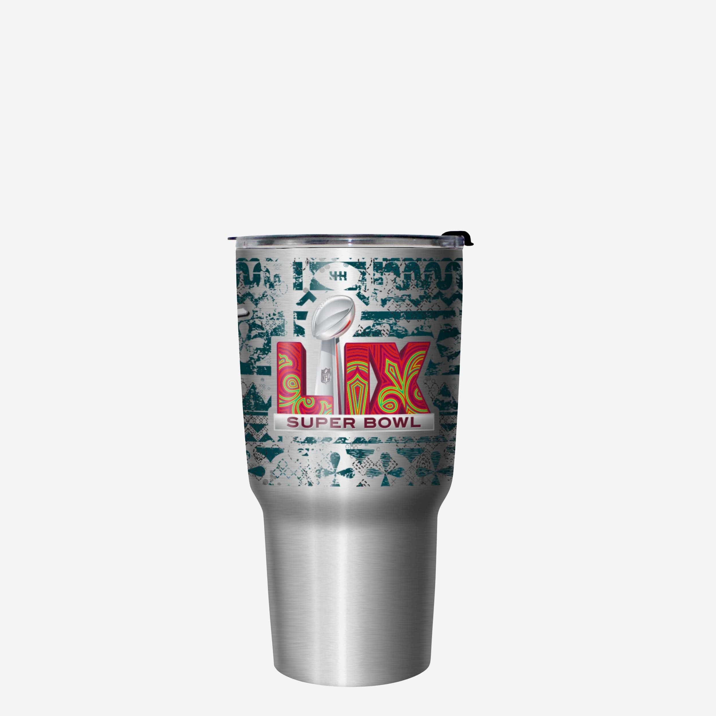 Philadelphia Eagles Super Bowl LIX Champions Stencil Silver 27 oz Stainless Steel Tumbler - Image 2