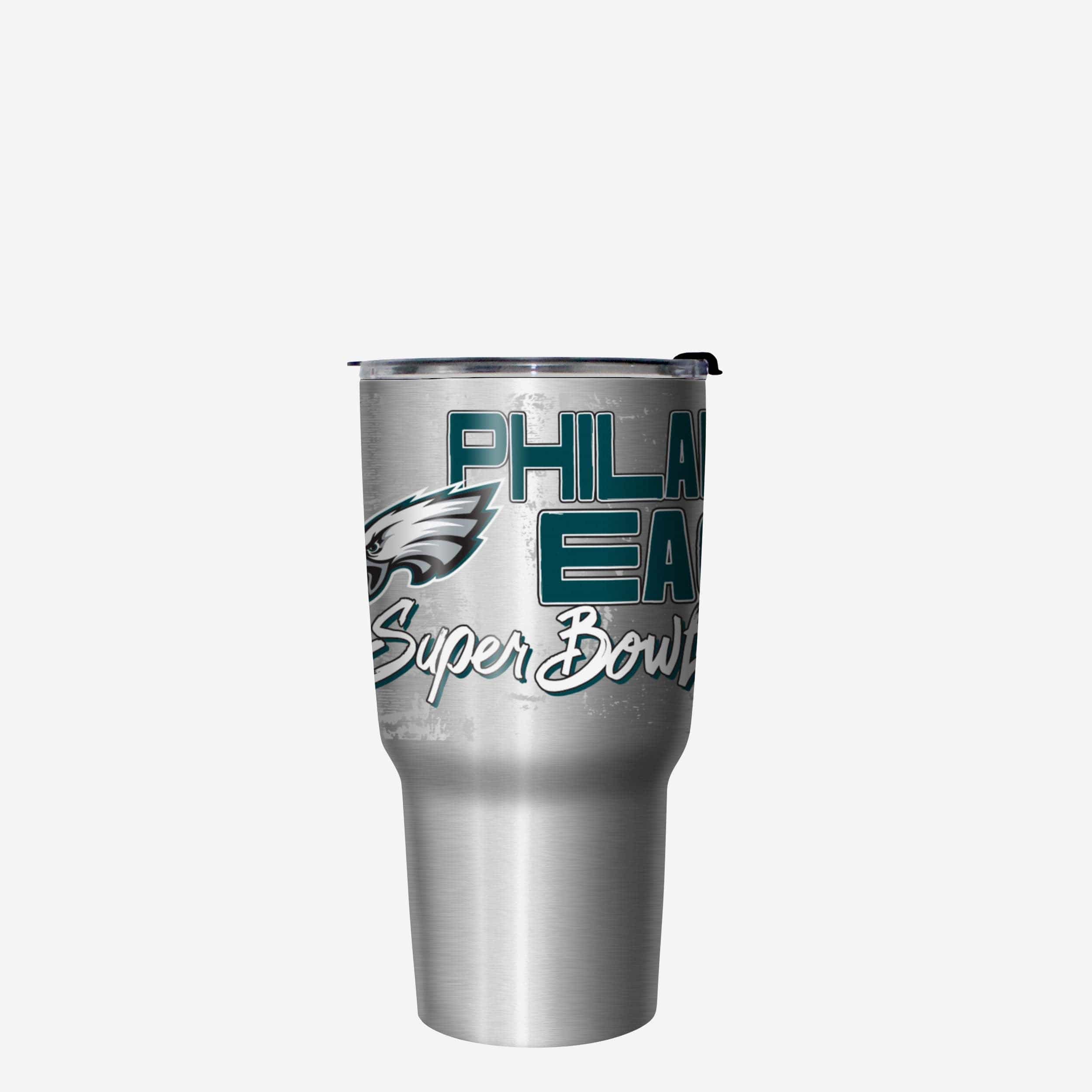 Philadelphia Eagles Super Bowl LIX Champions Stencil Silver Diamond 27 oz Stainless Steel Tumbler - Image 3
