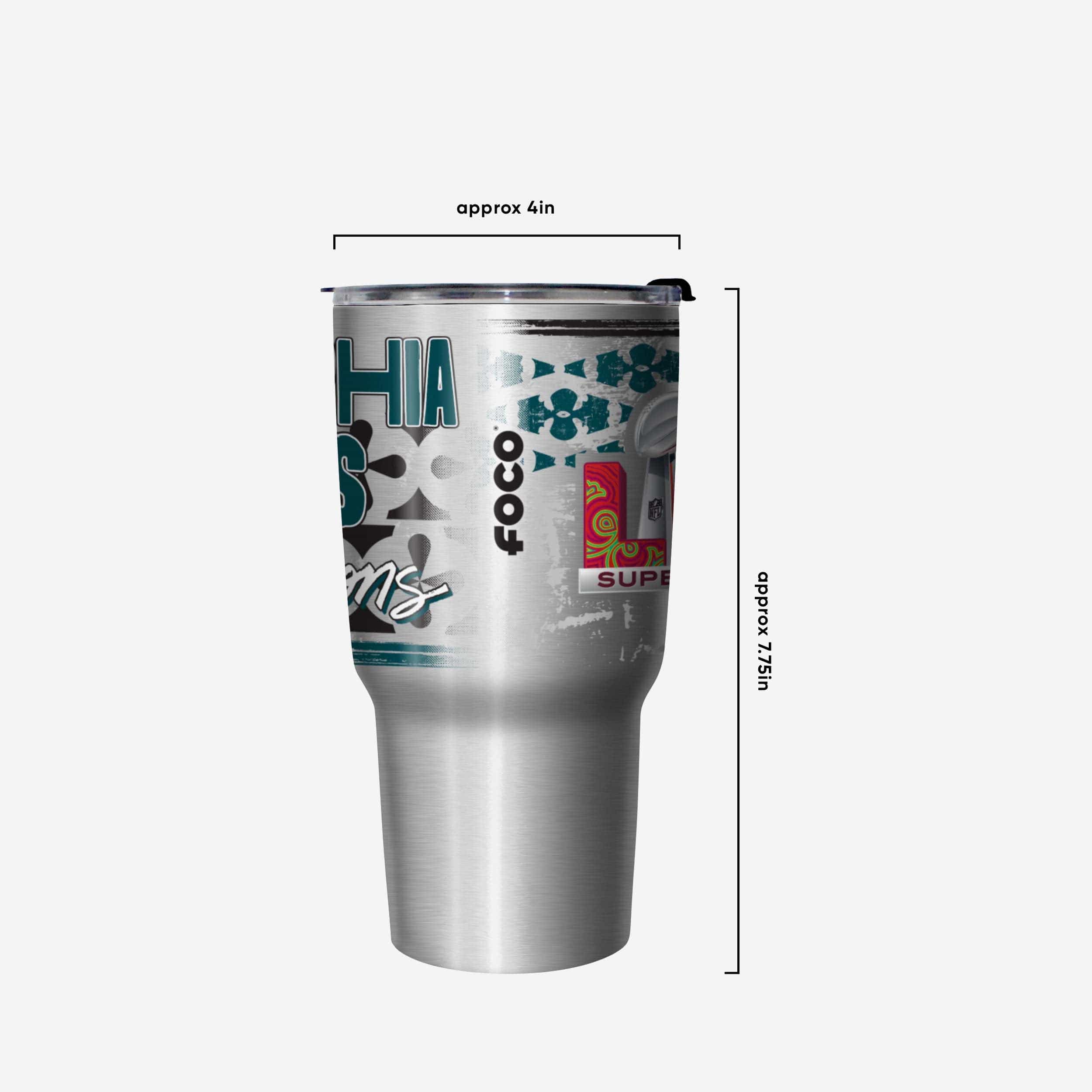 Philadelphia Eagles Super Bowl LIX Champions Stencil Silver Diamond 27 oz Stainless Steel Tumbler - Image 4
