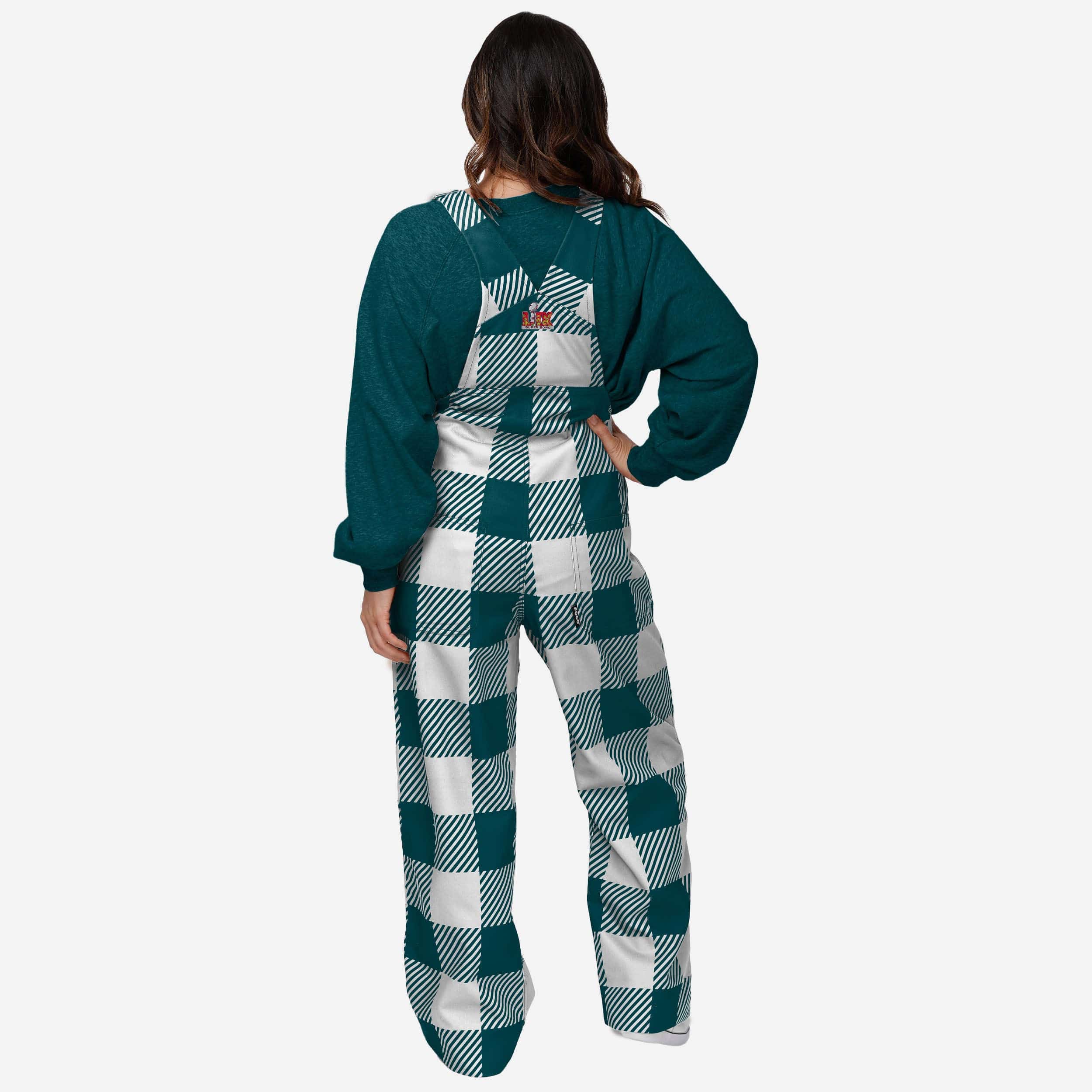 Philadelphia Eagles Super Bowl LIX Champions Womens Plaid Bib Overalls - Image 2