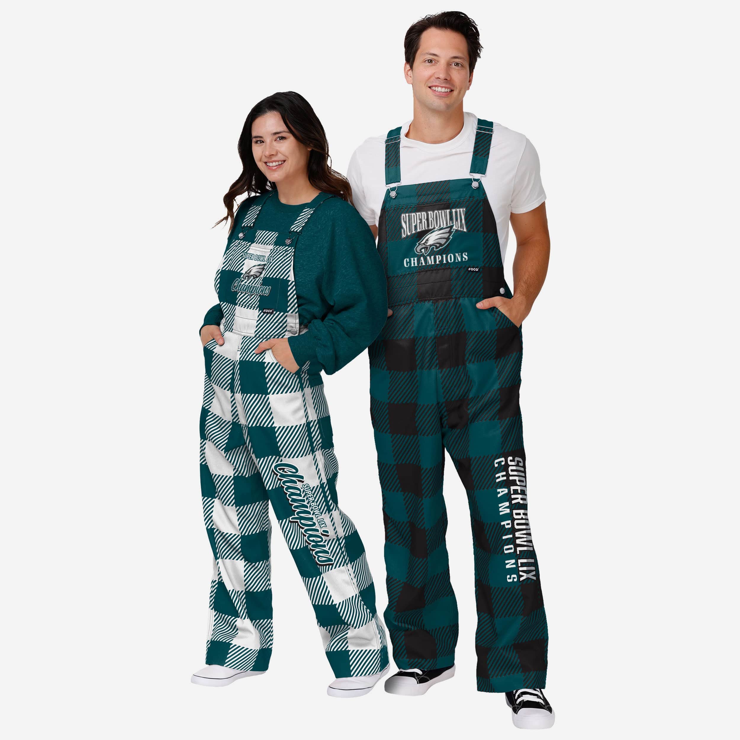 Philadelphia Eagles Super Bowl LIX Champions Womens Plaid Bib Overalls - Image 3