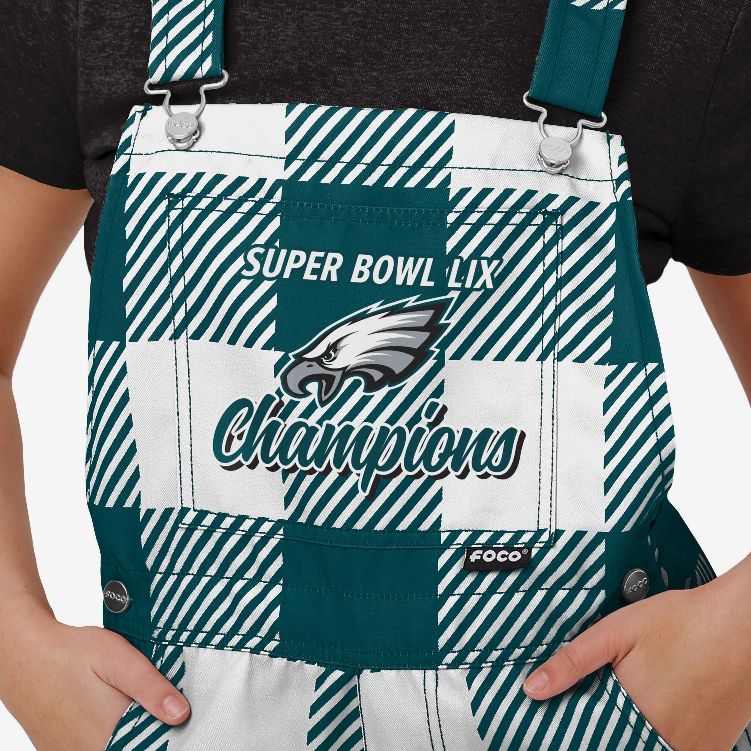 Philadelphia Eagles Super Bowl LIX Champions Womens Plaid Bib Shortalls - Image 3