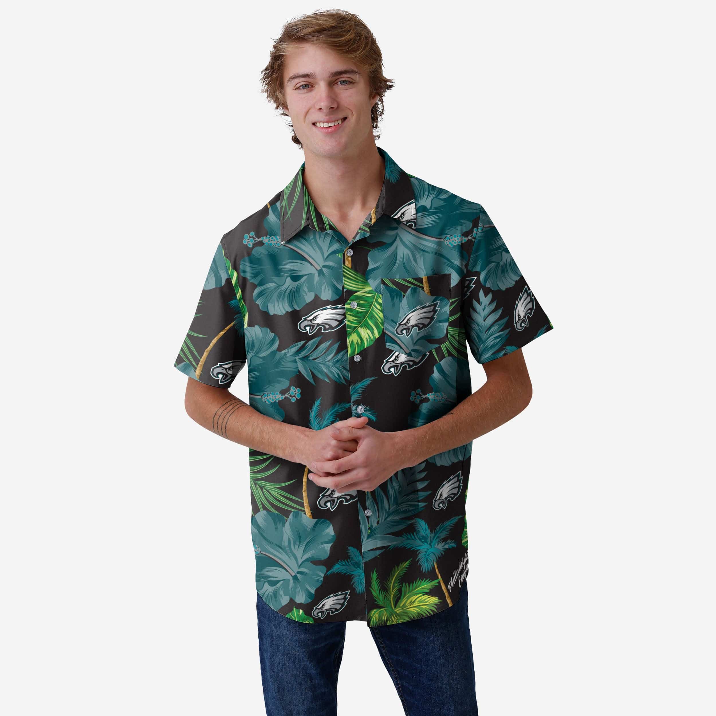 Philadelphia Eagles Team Color Hibiscus Button Up Shirt