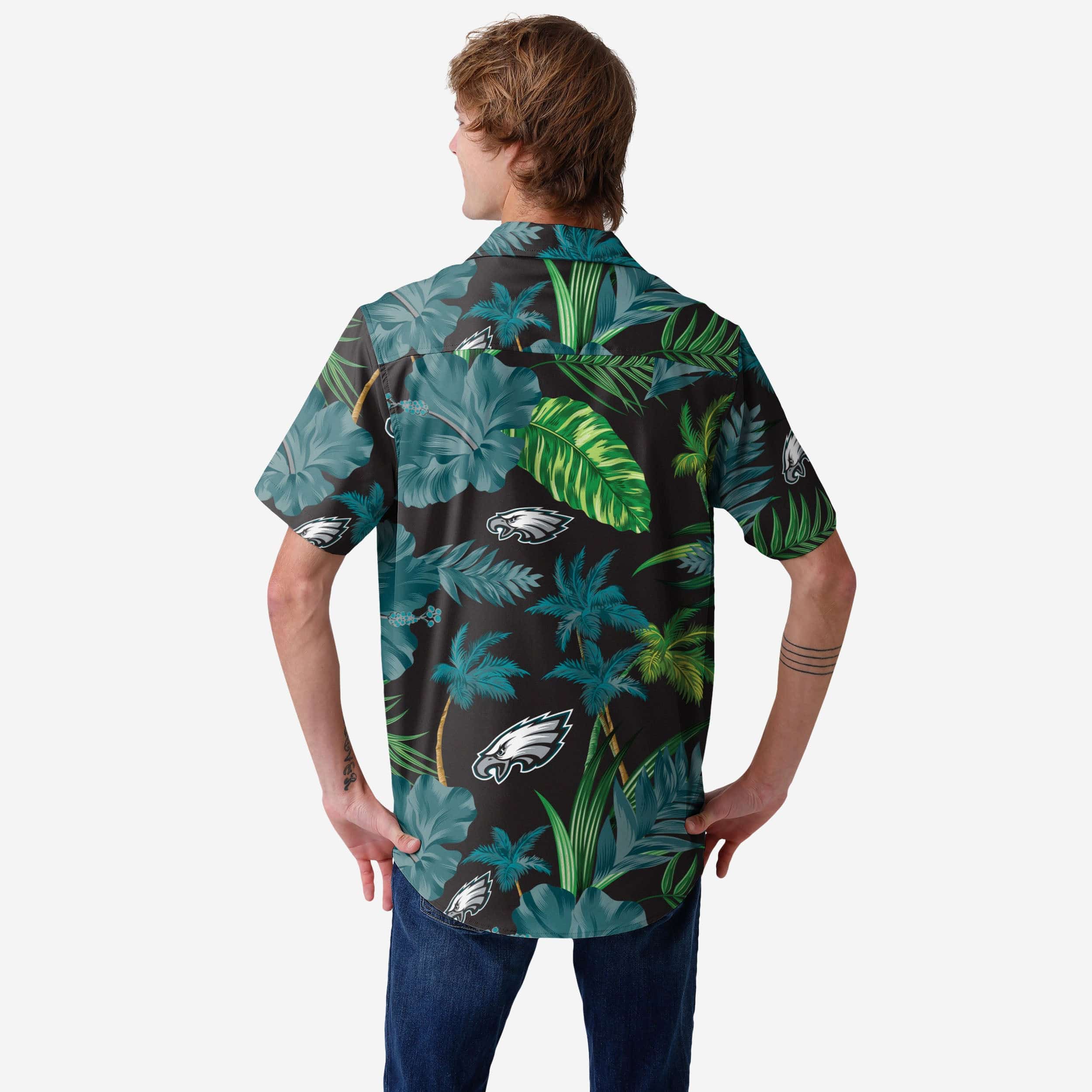 Philadelphia Eagles Team Color Hibiscus Button Up Shirt - Image 2